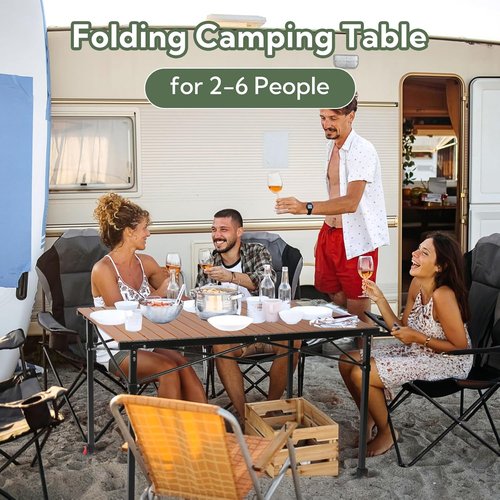 Nature Join Portable Camping Table - Adjustable Height, Foldable Aluminum Design for 2-6 People, 220 Lbs Capacity