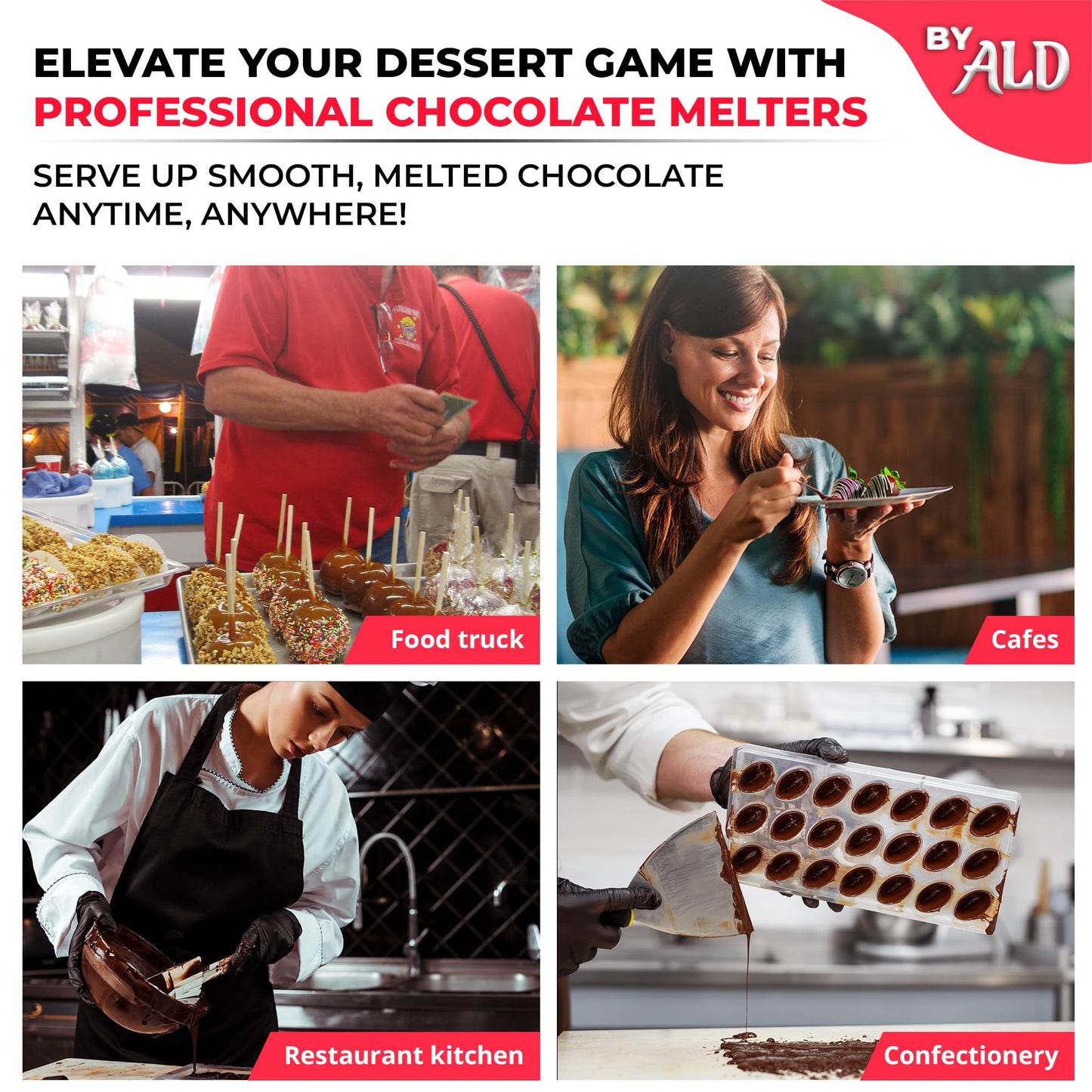 ALDKitchen Chocolate Melting Pot - Commercial Stainless Steel Electric Chocolate Melter, 1 Large Tank + 2 Extra Small Tanks, Adjustable Temp 86-185 °F for Desserts & Candy