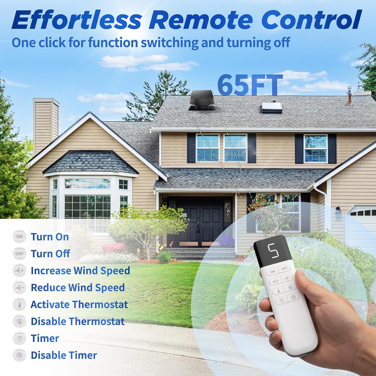 BINGLUX 55W Solar Attic Fan with Thermostat, 12" 1300CFM Hybrid Solar Roof Vent Fan, Brushless Waterproof Solar Powered Attic Exhaust Fan Auto On/Off for Roof, Attic, Garage, Shed, Greenhouse