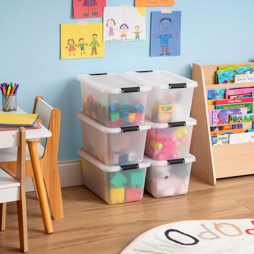IRIS USA 6-Pack Clip Box - 13 Quart Craft Storage Bins for Home, Office & Classroom Organization