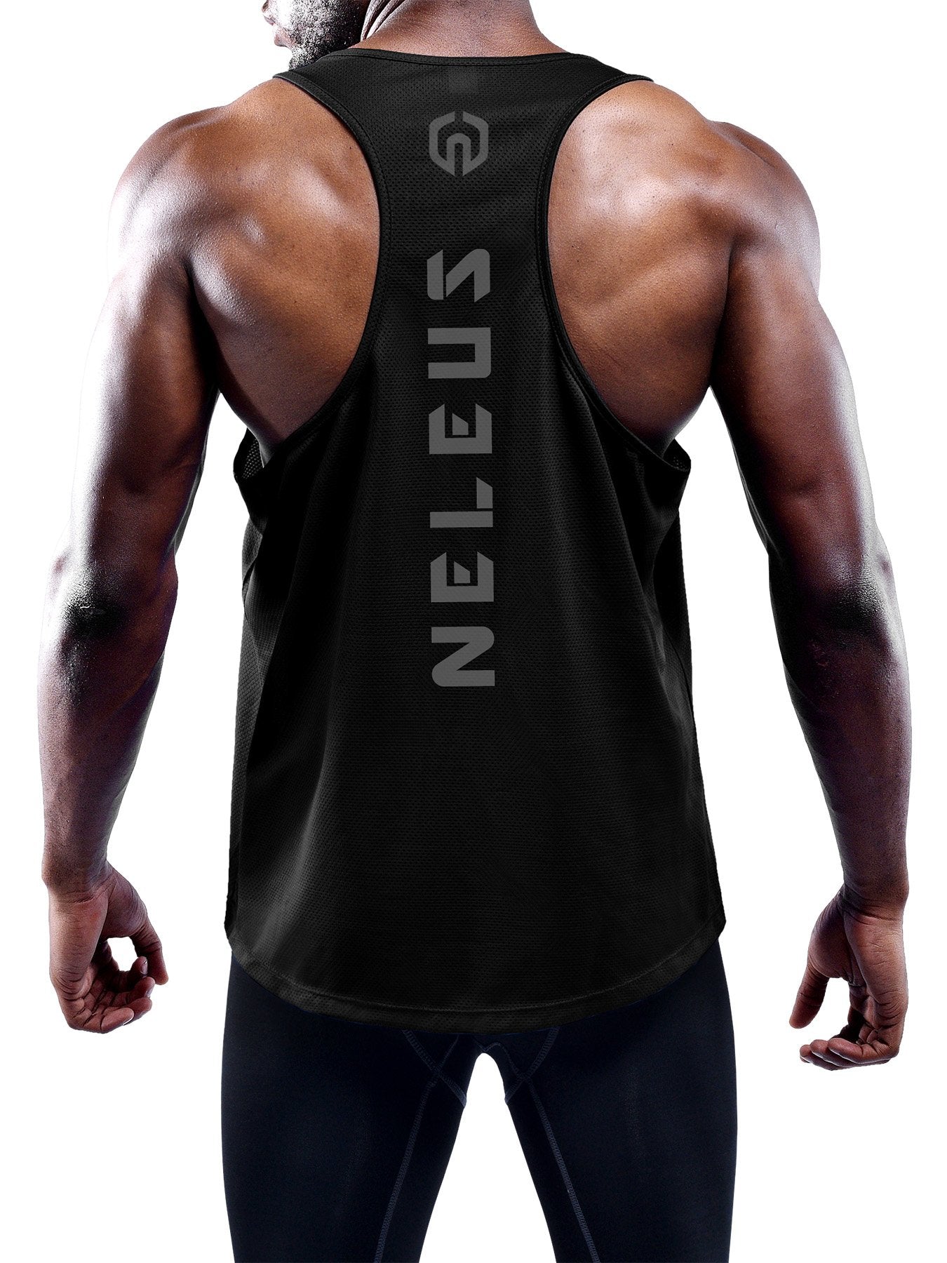 NELEUS Men's 3 Pack Dry Fit Y-Back Muscle Tank Workout Gym Shirt,5031,Black,Grey,Olive Green,L