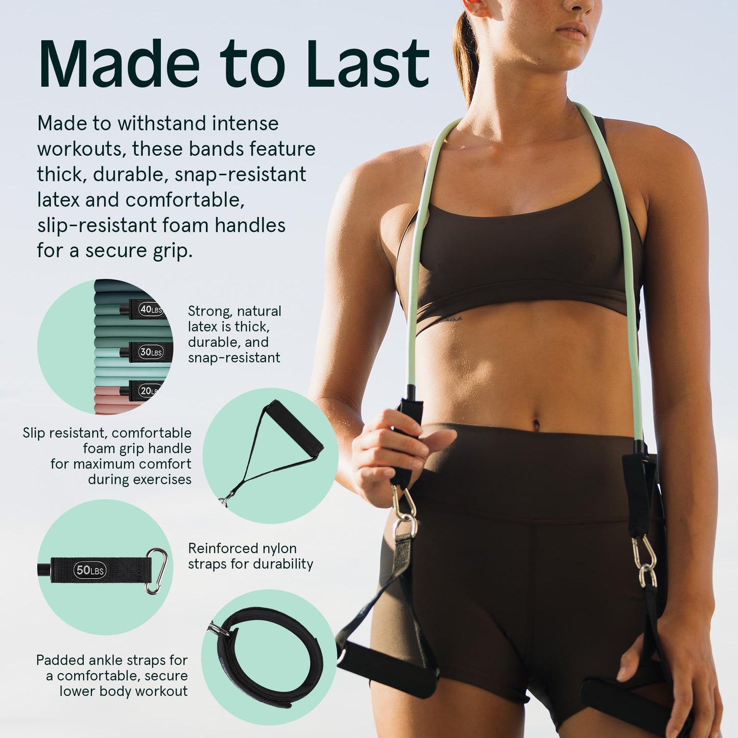 Retrospec Train Resistance Bands Set for Working Out - 5 Stackable Bands, Handles & Door Anchor - Portable Fitness Equipment for Physical Therapy & Yoga Includes Carry Bag