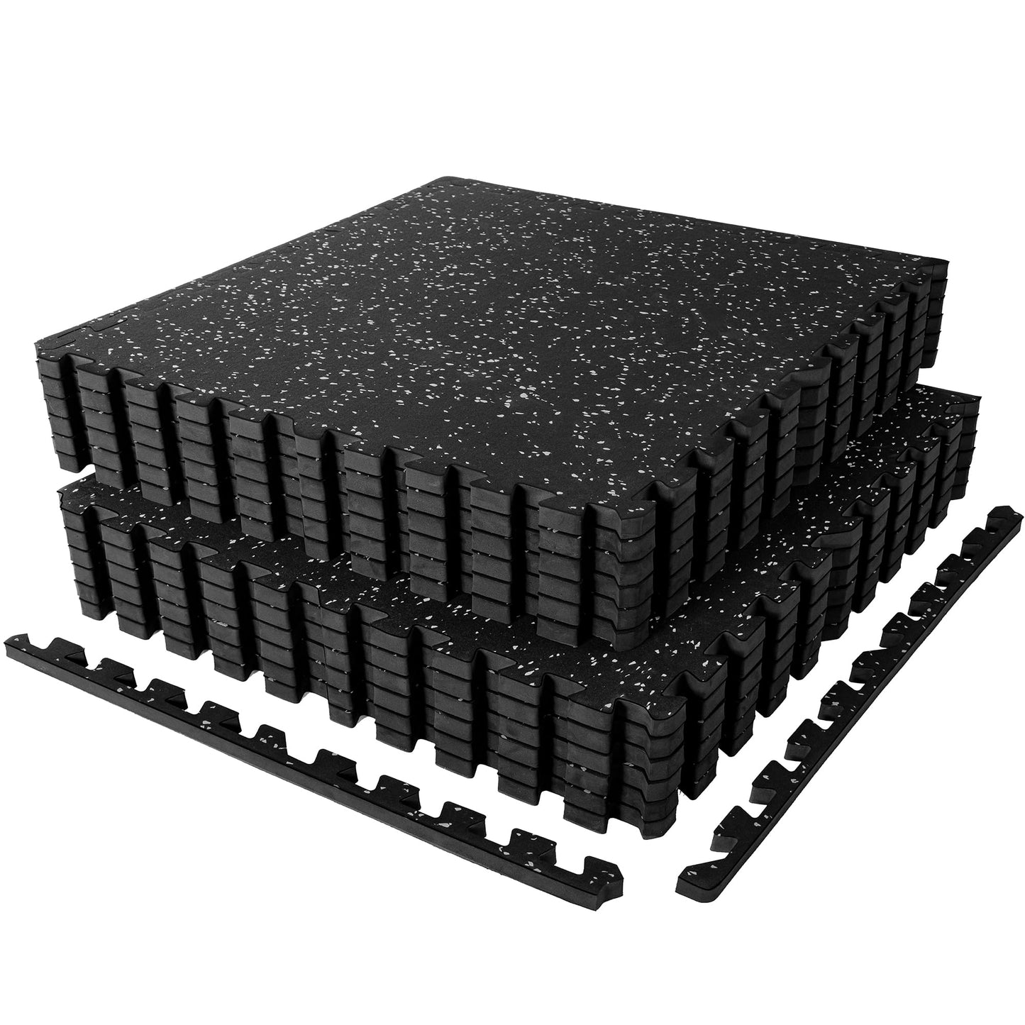 SUPERJARE 1" Extra-Thick Rubber Top Exercise Mat, Puzzle Gym Flooring for Home Gym, Gym Mat for Workout Equipment, Interlocking Floor Tiles with EVA Foam, 12 Pcs 48 Sq Ft, Black/Grey