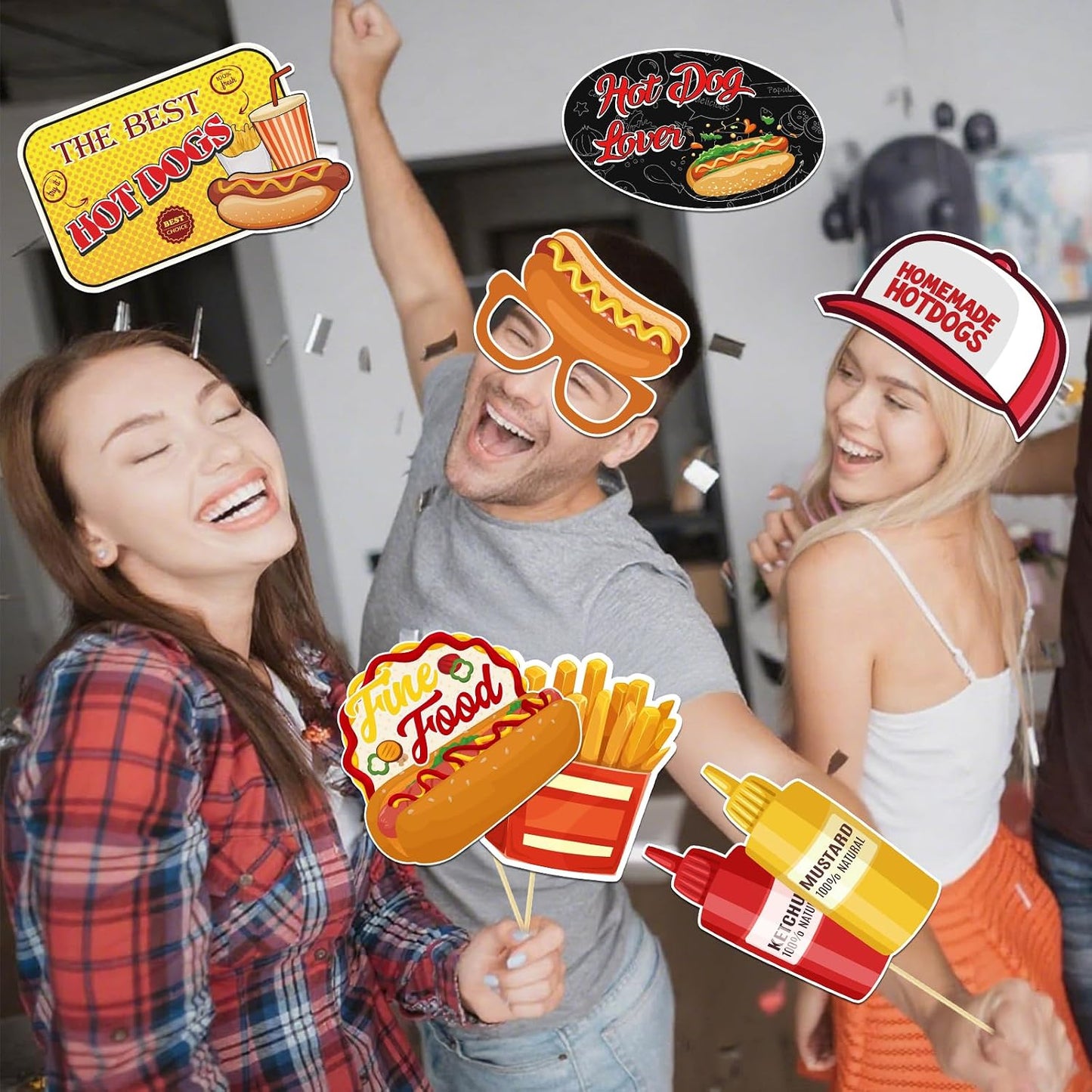 BOBYIYI 25pcs Hotdog Photo Props Hot Dog Party Decorations Hot Dog Bar Fiesta Celebration BBQ Party Fun Food Sausage