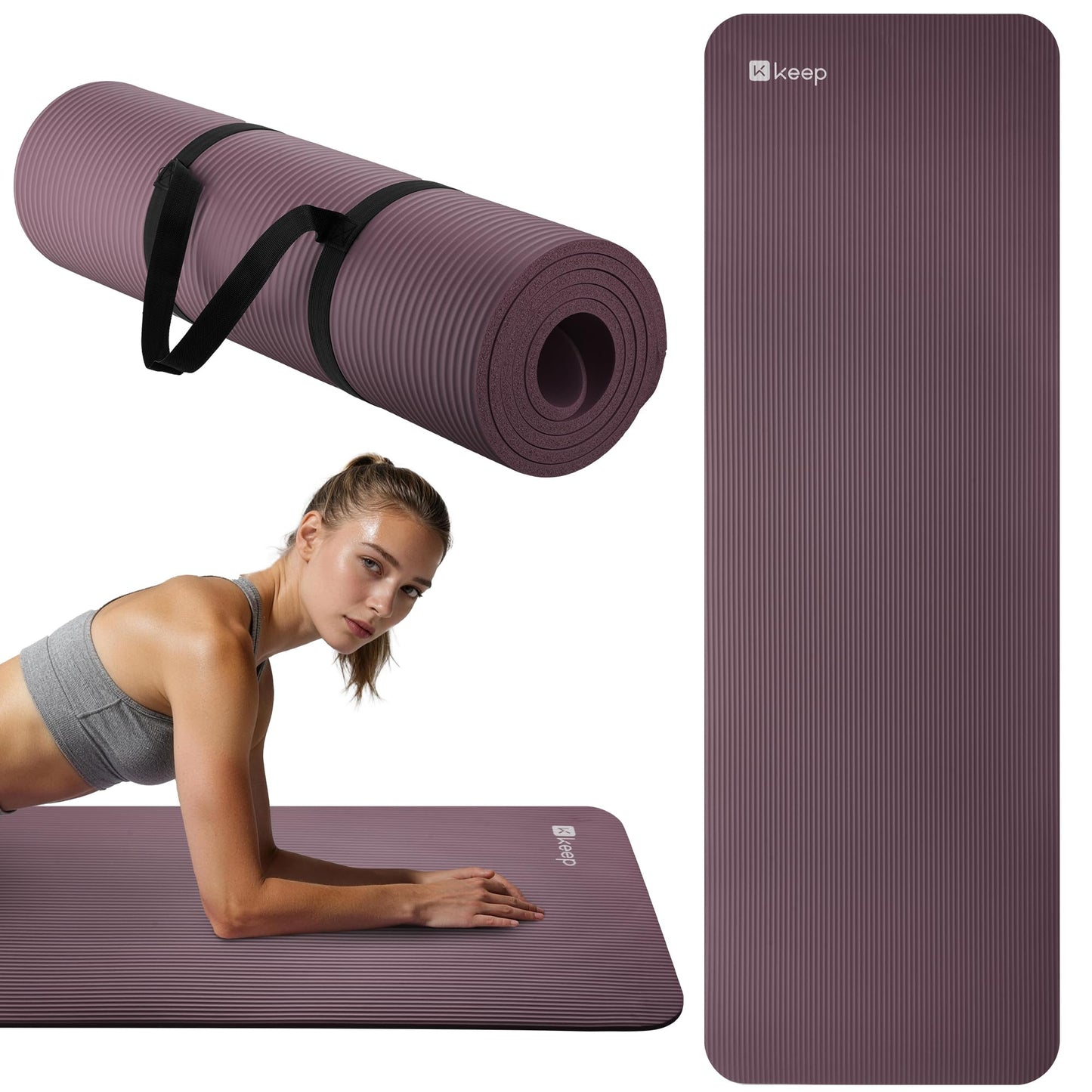KEEP Extra Thick NBR Yoga Mat for Women & Men, 10mm Thick, 72”x24” Large Exercise Mat with Non-Slip Workout Mat for Yoga, Pilates, Stretching, Meditation – Wide & Cushioned Fitness Mat,purple