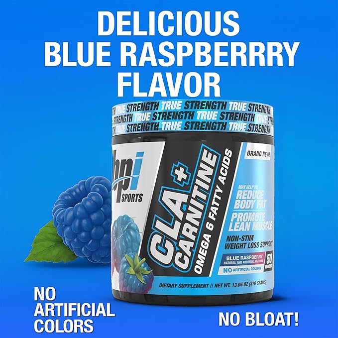 BPI Sports CLA+Carnitine ??CLA L Carnitine & Linoleic Acid ??L Carnitine Supplement for Weight Loss, Metabolism & Lean Muscle ??Caffeine Free ??Blue Raspberry ??50 Servings ??12.34 oz