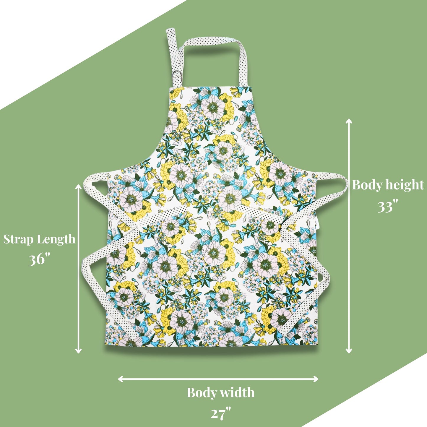 RUSTIQUE LINENS Floral Yellow 100% Cotton Printed Kitchen Apron with 2 Pockets for Women – Adjustable Chef Apron with Bright Flower Design for Cooking, Baking, or BBQ – Soft and Machine Washable