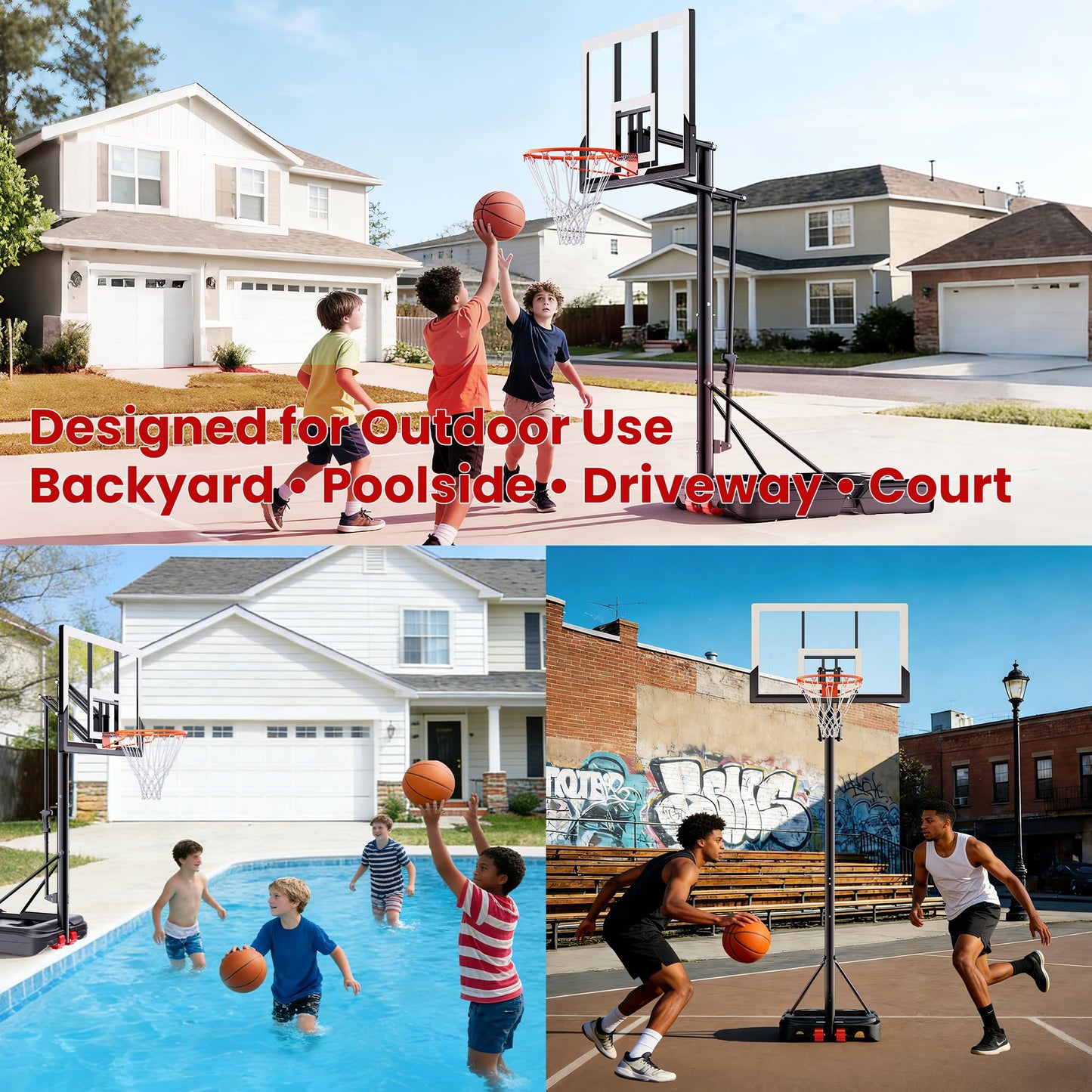 Feelwin Basketball Hoop for Kids Youth Adults, Portable Adjustable Height Basketball Goal with Wheels for Driveway Backyard Outdoor Play