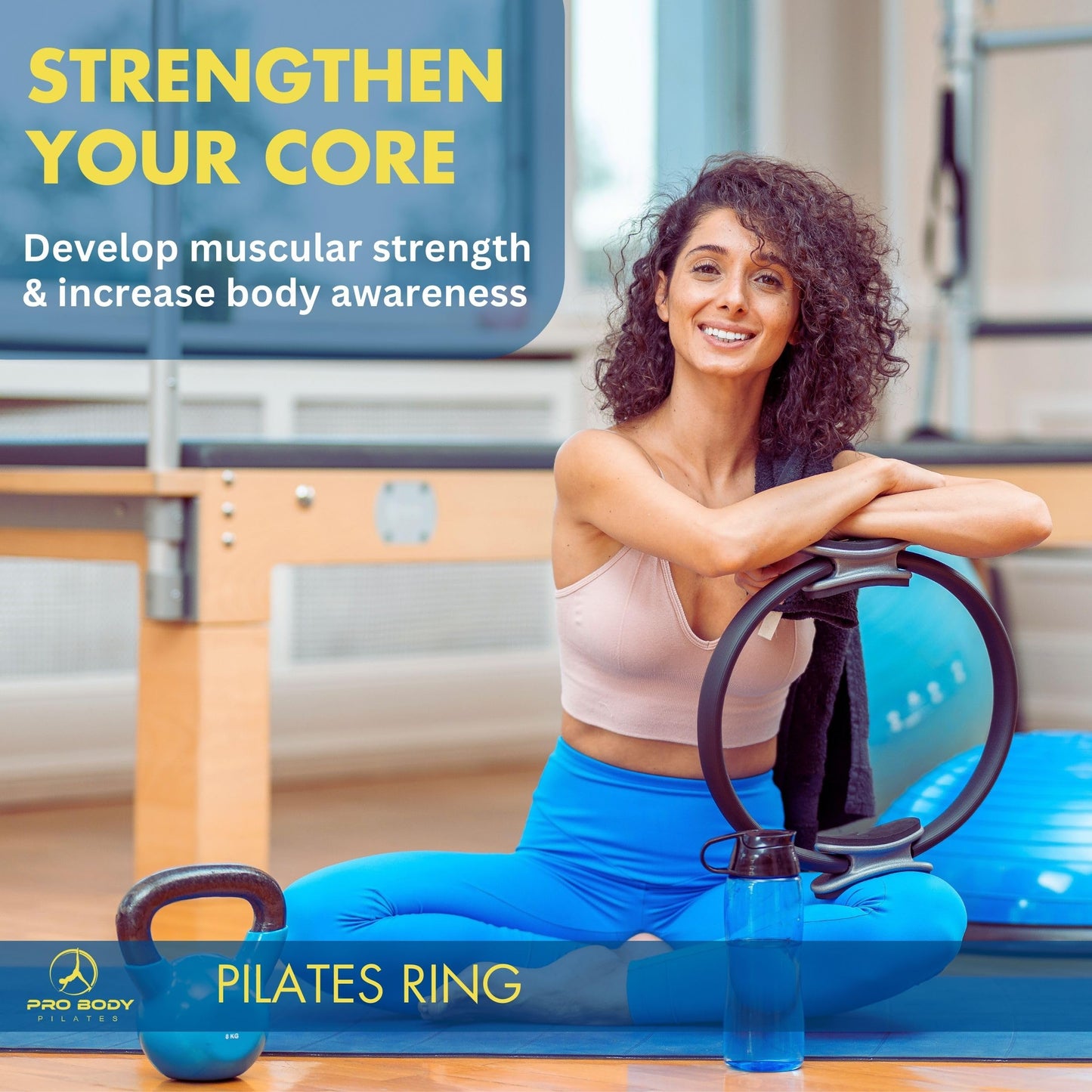 ProBody Pilates Fitness Circle – 14 Inch Pilates Ring for Yoga and Other Workouts, Focusing on Toning Inner Thighs, Arms, Core and Back, at Home Pilates Equipment (Blue)
