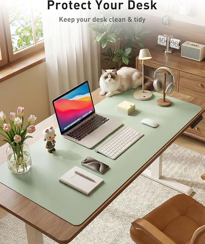 Aothia Faux Leather Desk Mat - Large Mouse Pad, Non-Slip PU Leather Blotter, Waterproof Writing Surface for Office and Home (Aqua, 42" x 17")