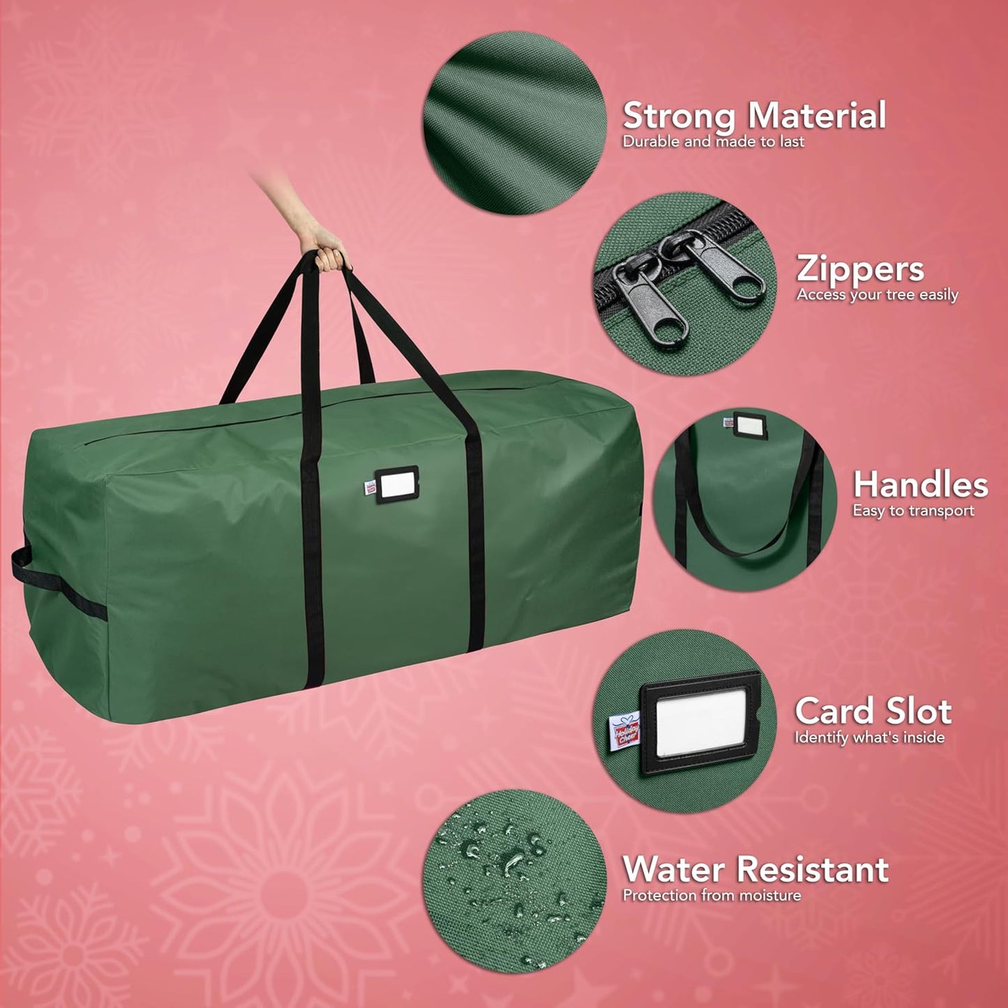 Skiennix Christmas Storage Bag - Heavy Duty Waterproof Design for 7.5ft Artificial Tree | Green with Durable Handles & Zipper