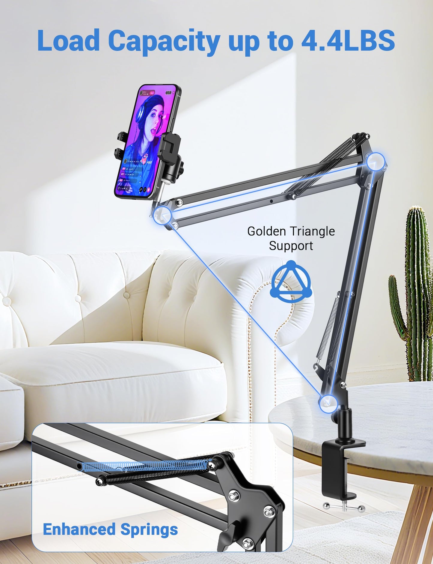 Evekea Overhead Camera Mount, Desk Camera Mount with 360° Adjustable Arm and Phone Holder for DSLR Cameras/iPhone/Webcam/Ring Light, Desk Phone Stand for Video Recording,Zoom Meeting,YouTube,TikTok