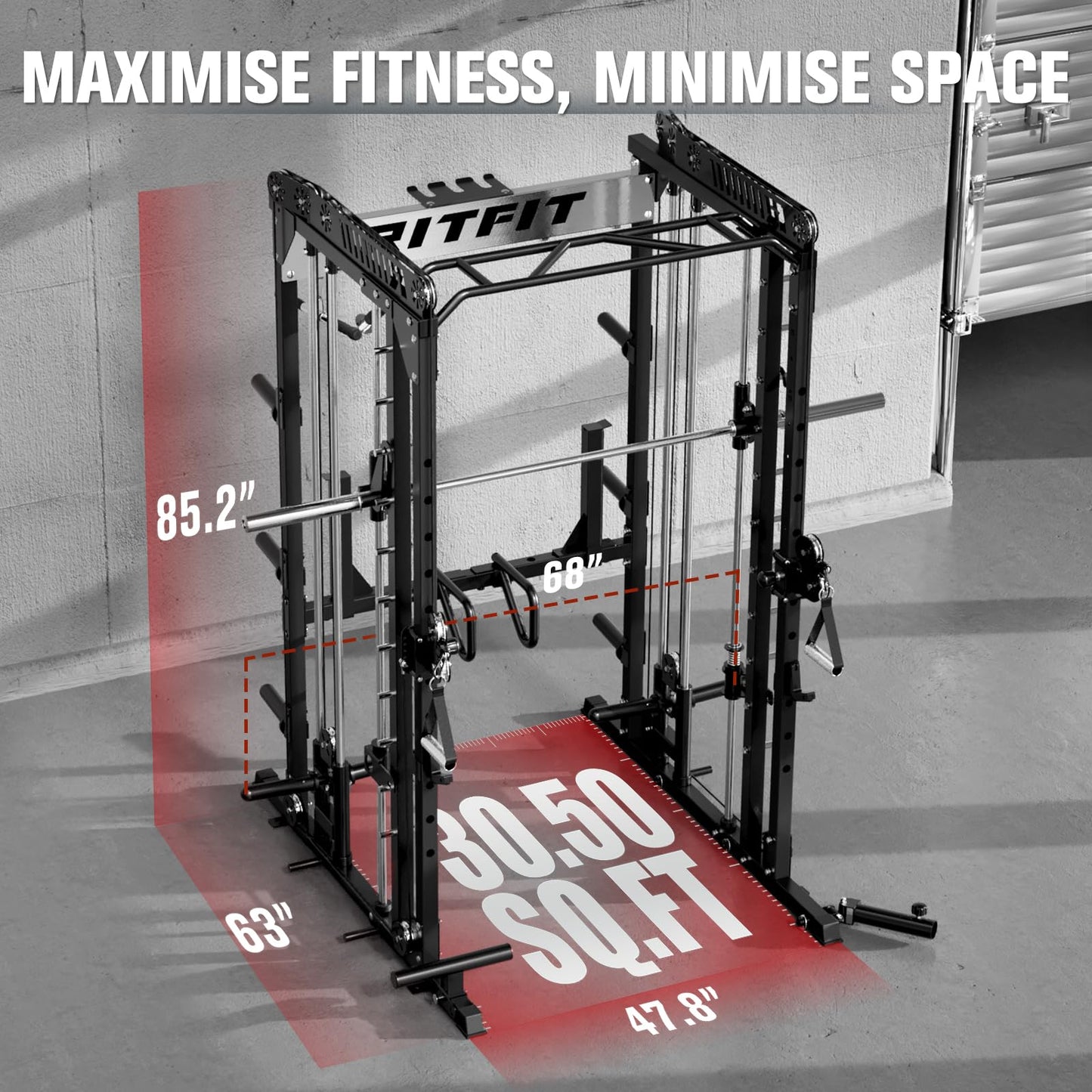 RitFit M1 Pro Smith Machine with LAM1 Adjustable Lever Arm Attachment, All-in-One Power Cage, Power Rack with LAT Pulldown & Cable Crossover System for Home Gym(Black)