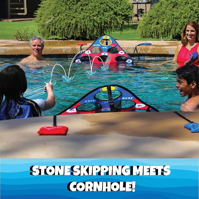 SKIP NN' HOLE Original Fun Stonne Skipping Meets Pool Cornhole Game Floating | for All Ages | Fun Swimming Pool Game for Adults and Family | Easy Setup, Durable, Portable Water and Lake Toy |