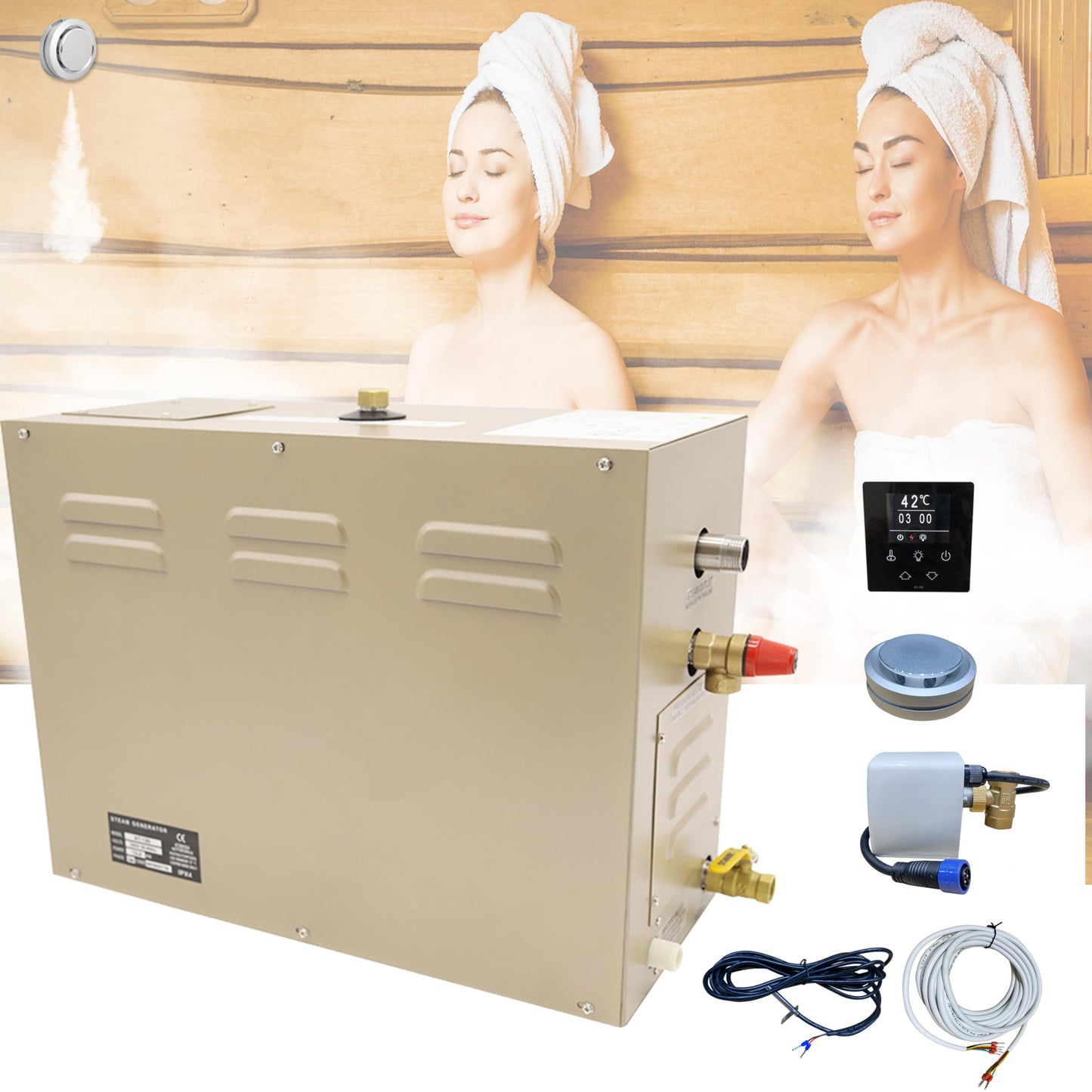 JJFFTAO,Steam shower generator,9kw Household-Commercial,Steam shower generator kit,with self-draining system,Temperature adjustable 95-131°F,Applicable space 315～350ft3
