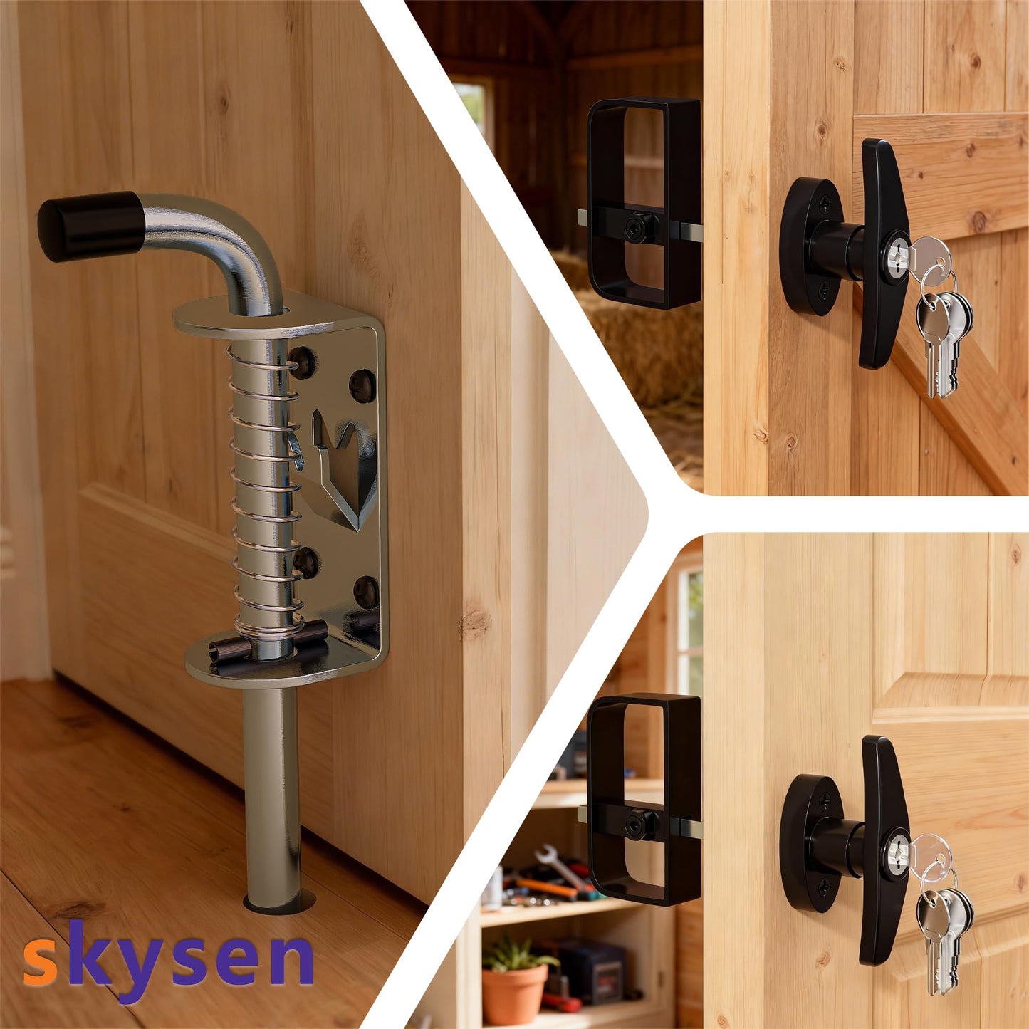 SKYSEN Shed Door Hardware Kit, Complete Set with T-Handle Lock, Barrel Bolts & Hinges.(sdhk)