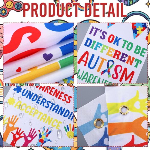 DoubleFill Autism Awareness Banners - 2 Pcs Puzzle Piece Door Decorations for Indoor/Outdoor Use