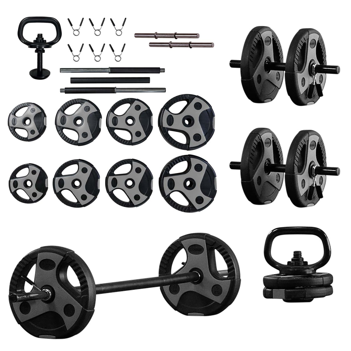 US Weight 54 Pound Adjustable Weight Set with 55" Barbell, Dumbbells, and Kettlebell Handle – Versatile Exercise Equipment for Home Gym Workouts