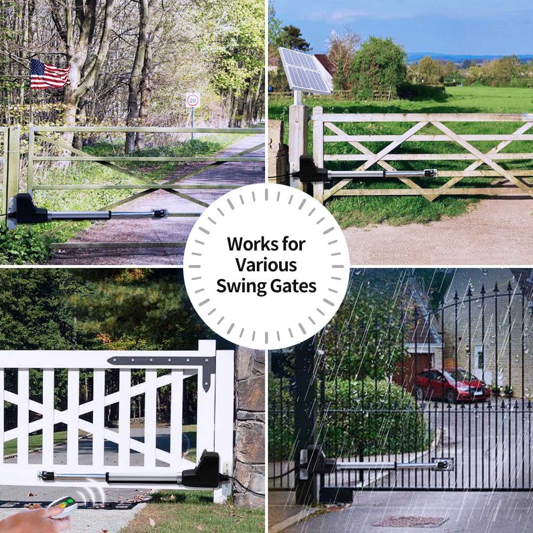 TOPENS AT6131S Solar Single Swing Gate Opener Medium Duty Automatic Gate Motor for Single Swing Gates Up to 18ft, Electric Driveway Gate Operator AC Powered with Solar Panel Remote Control Kit