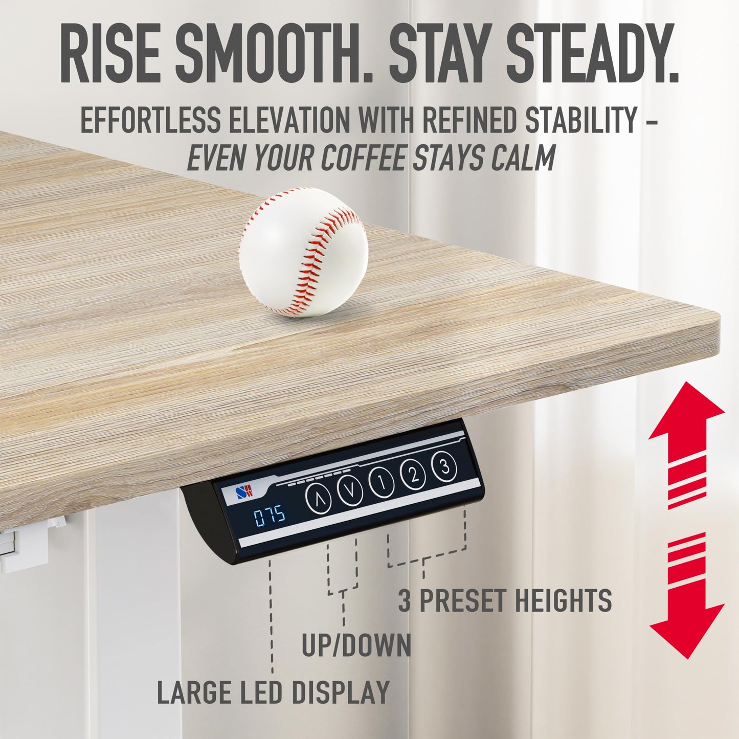 SHW 40-Inch Mobile Electric Height Adjustable Sit to Stand Desk with Drawer, Hanging Hooks and Cable Management, Maple