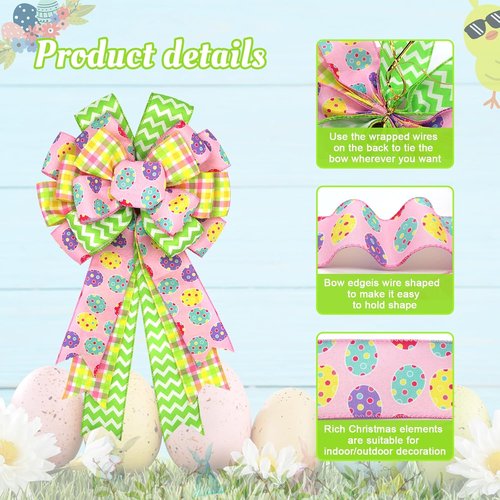 Montekin Large Easter Bows - 20x11 Inch Pre-Tied Wired Ribbon Bows for Wreaths & Tree Toppers | Yellow, 2 Pack