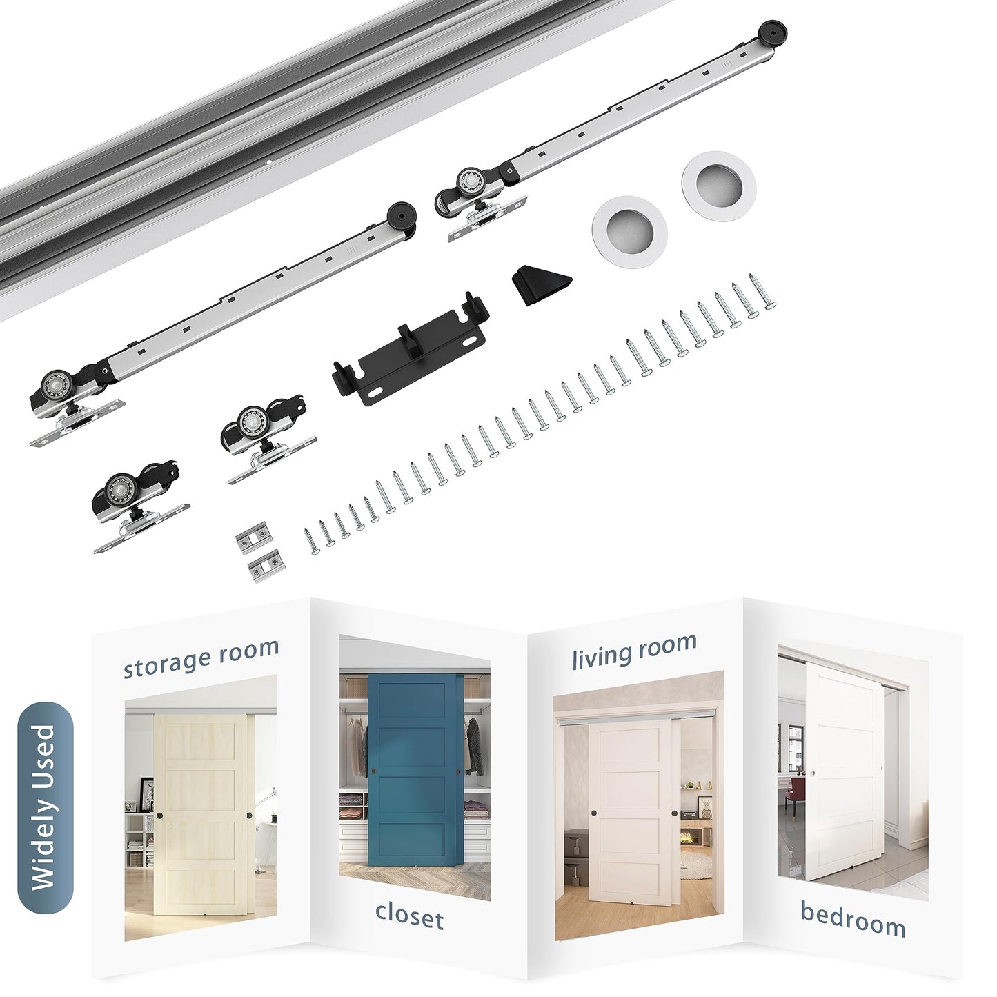 JUBEST Bypass Sliding Door Hardware 48", Aluminum Bypass Wardrobe Closet Door Hardware Set with 88LBS Two-Way Soft Close Mechanism, Smoothly and Quietly, for 2 Door System, Easy to Install