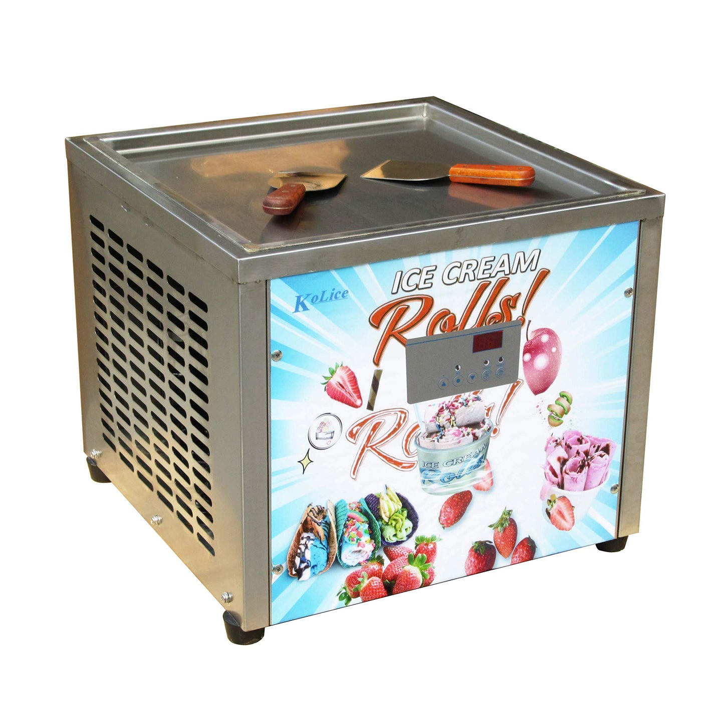 Kolice Commercial Countertop 18x18 inches Single Square Pan Fried Ice Cream Machine, Fry Ice Cream Roll Machine, Instant Roll Ice Cream Maker-AUTO DEFROST and PCB Smart AI Temp. Controller
