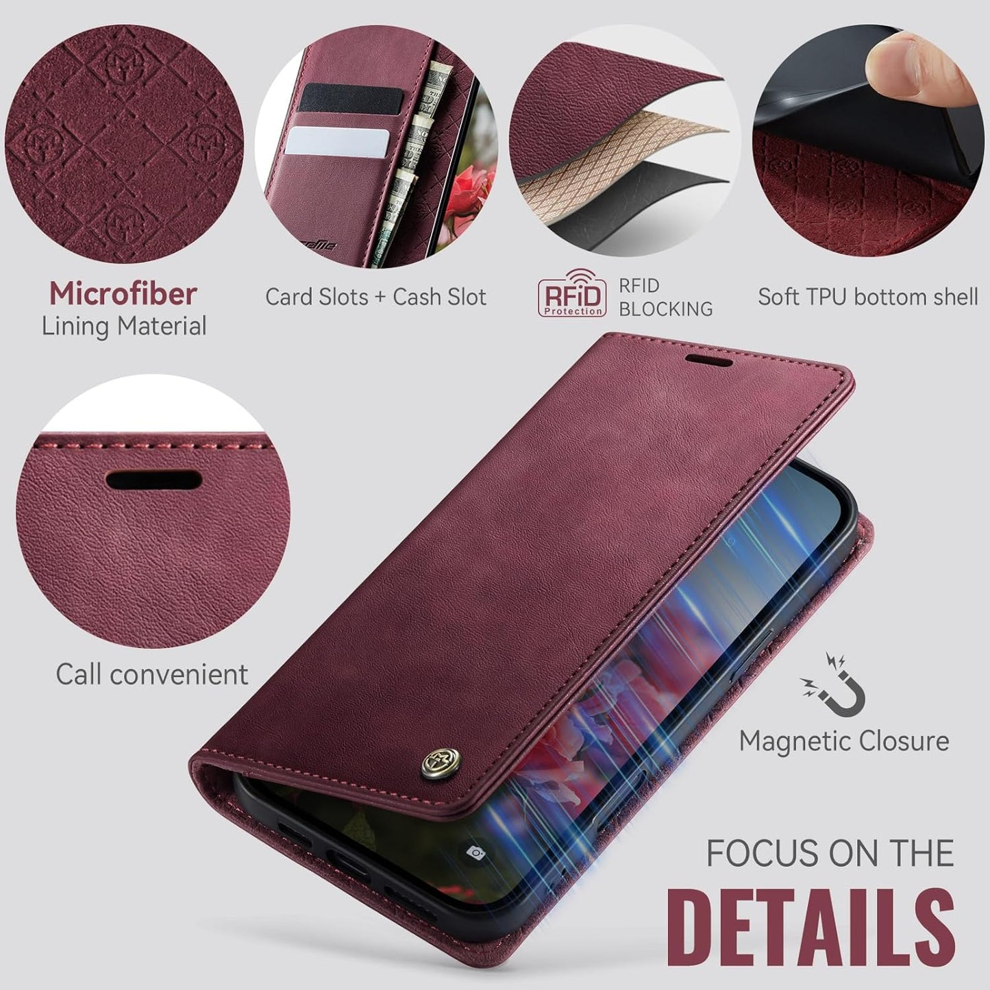 Cracedily 17 17, Wallet Case for iPhone Leather Wallet Flip Cover with Card Holder, Kickstand, Magnetic Closure, RFID