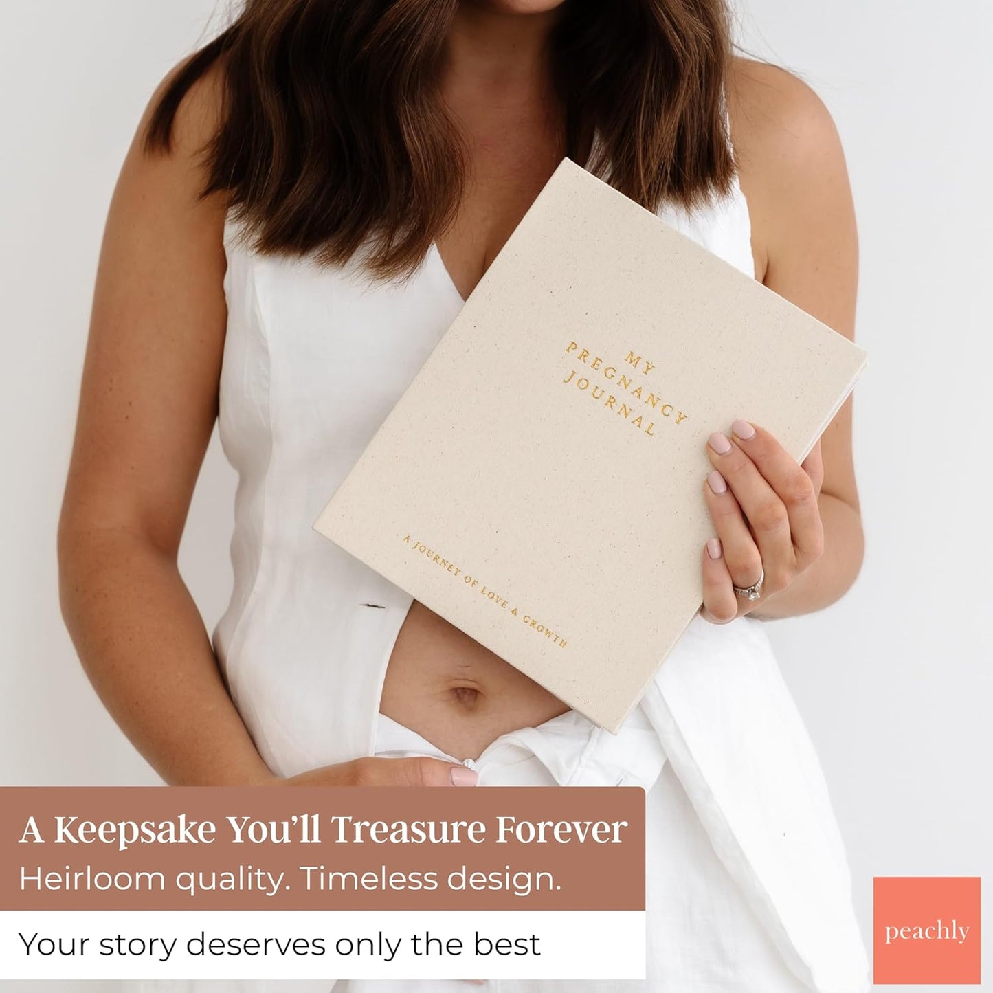 Peachly Pregnancy Journal - Linen Keepsake Book to Capture Milestones | Ideal for First-Time & Experienced Moms