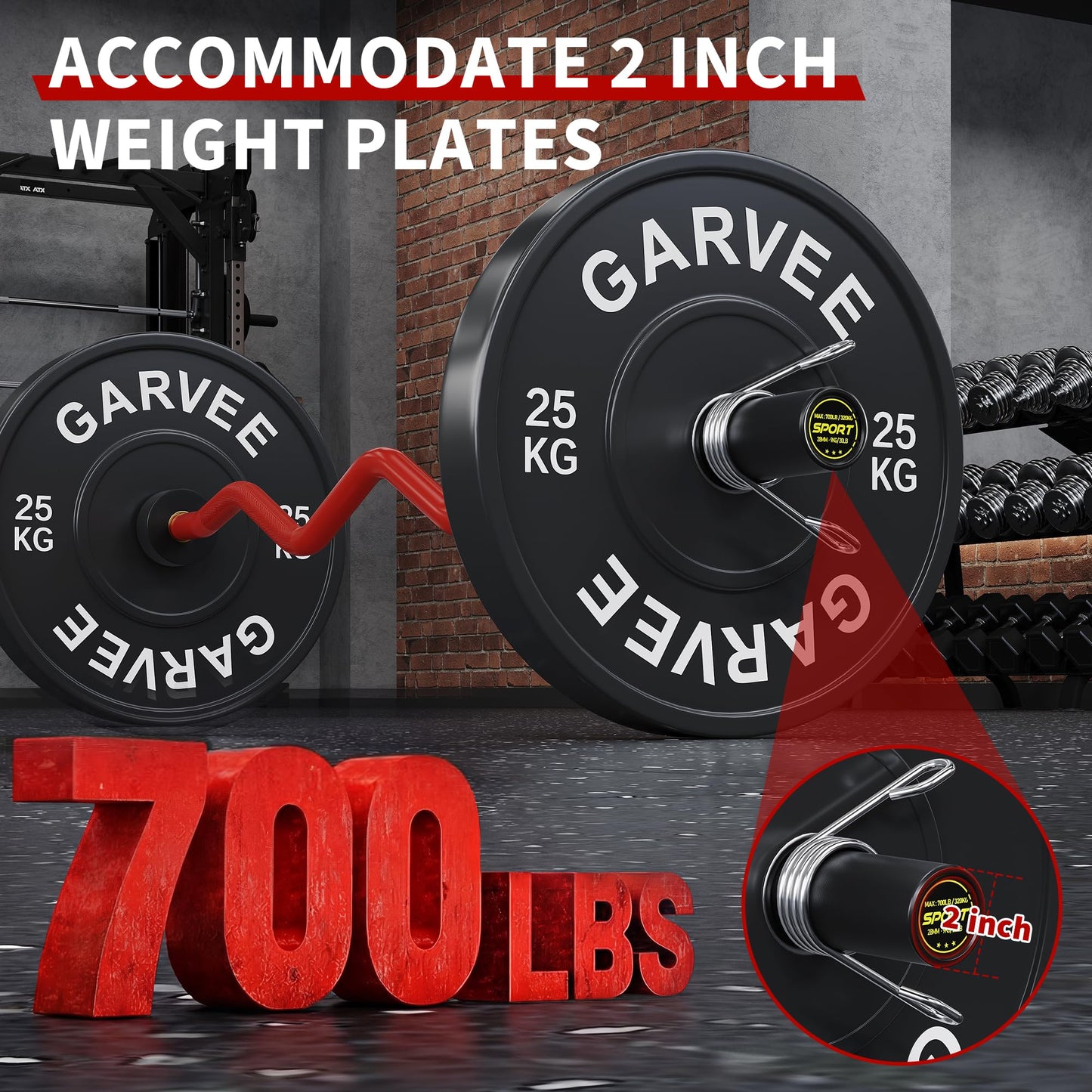 47" EZ Curl Barbell Bar, 2-Inch ! Curl Bar for Weight Lifting, Hip Thrusts, Squat, Biceps & Triceps – Anti-Slip Diamond Knurling, 700lb Weight Capacity, Home Gym Curling Bar for 2" Plates