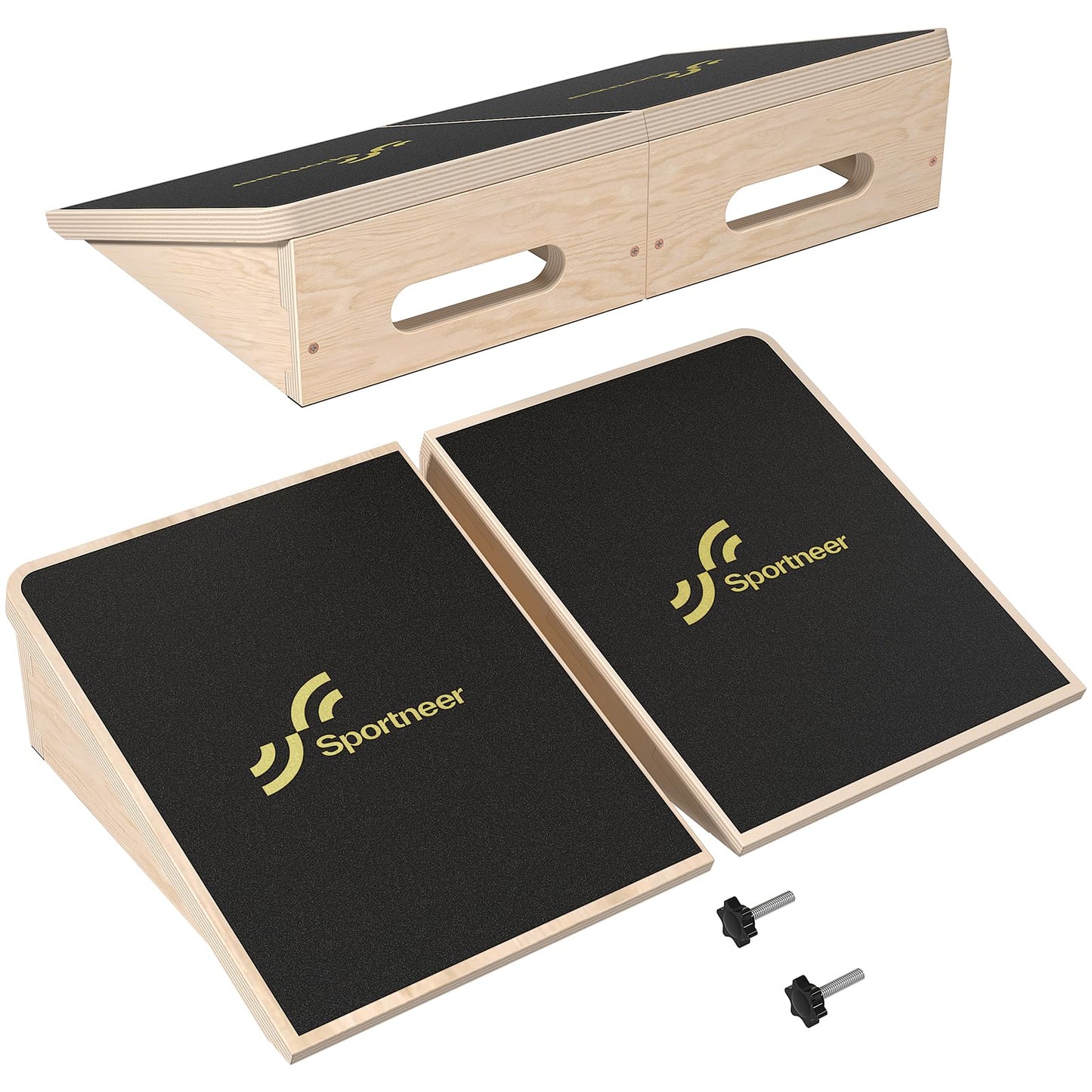Sportneer Squat Wedge - Squat Wedge Block 1200 LBS - 15°/ 20° Slant Board for Squats Wooden Heel Elevated Board for Squats Weightliting Home Gym Squat Wedge Non-Slip (Black, 20°)