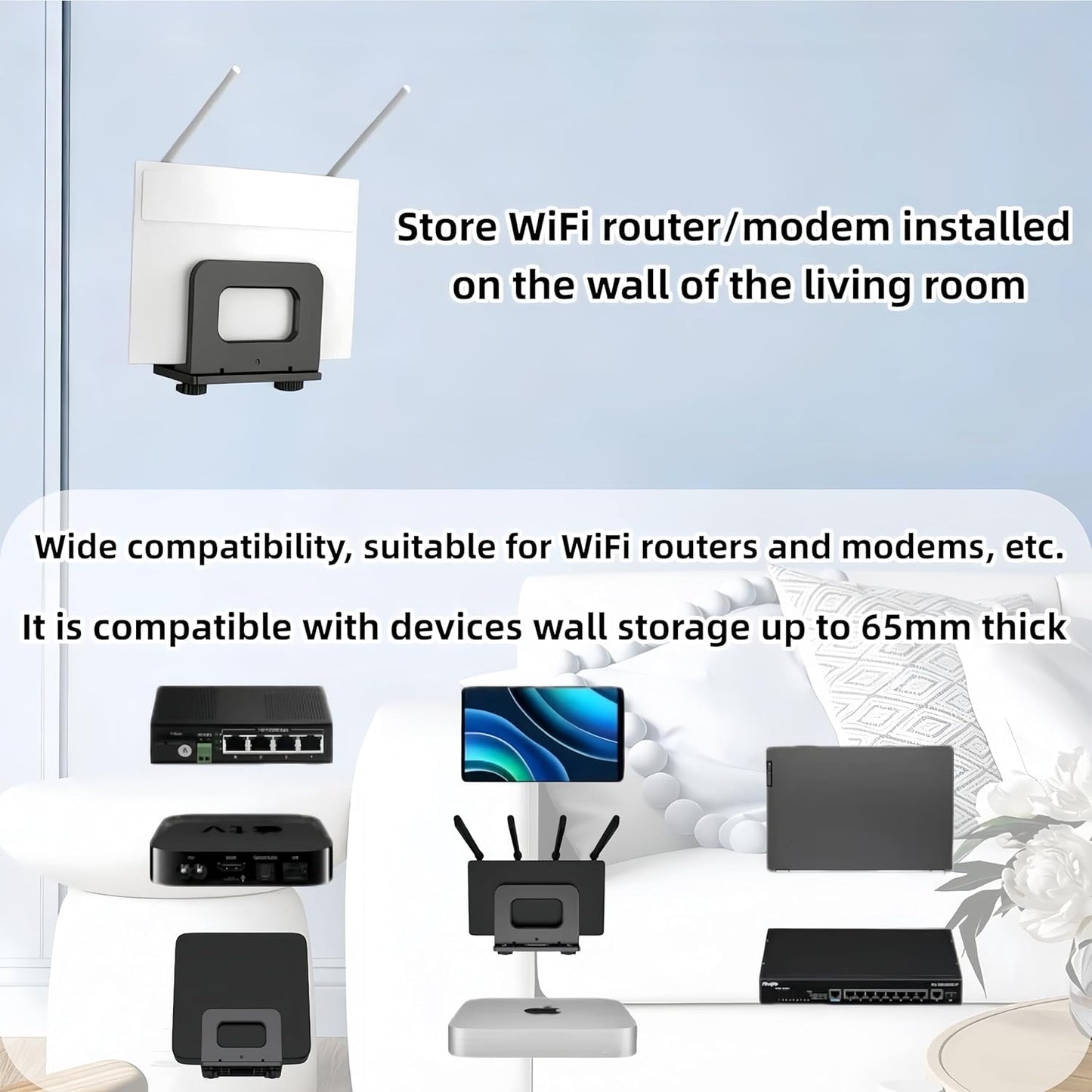 RUDDLIN Cable Box Mount, Adjustable Wall Mount Holder Fits Small and Narrow Devices, WiFi Router, Modem, Cable Boxes
