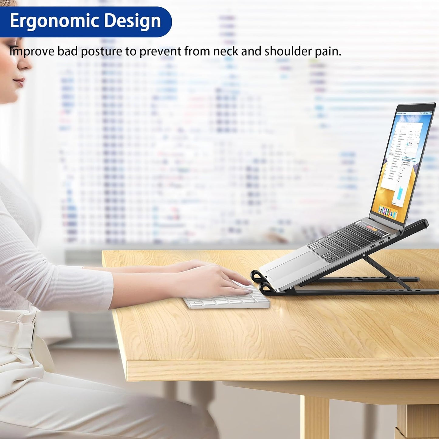 BESIGN LS01 10-14" Pro Ergonomic Laptop Stand, Plastic Laptop Riser, Portable and Adjustable Notebook Computer Holder