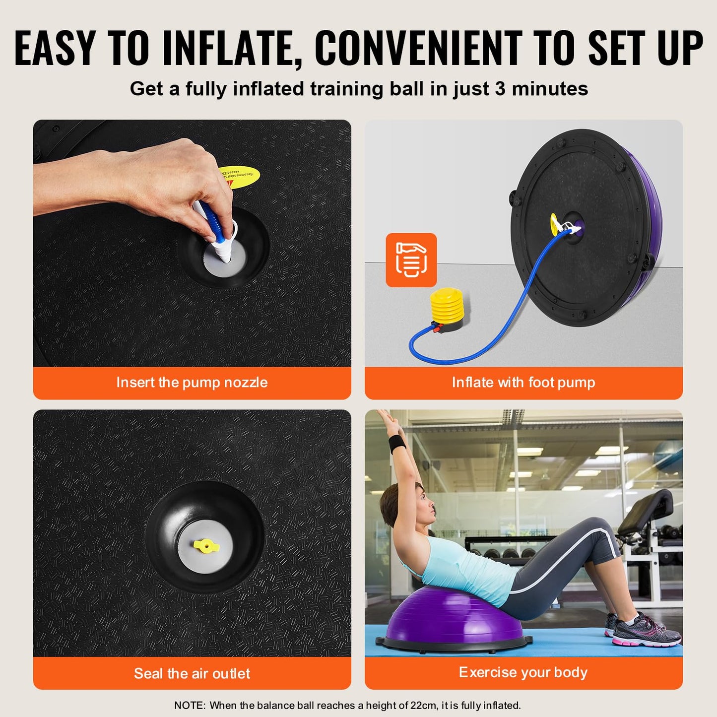 VEVOR 23-inch Half Exercise Ball Trainer, 660 lbs Capacity Balance Ball, Includes Resistance Bands and Pump, Ideal for Full Body Workouts, Yoga, and Strength Training at Home Gym, Purple