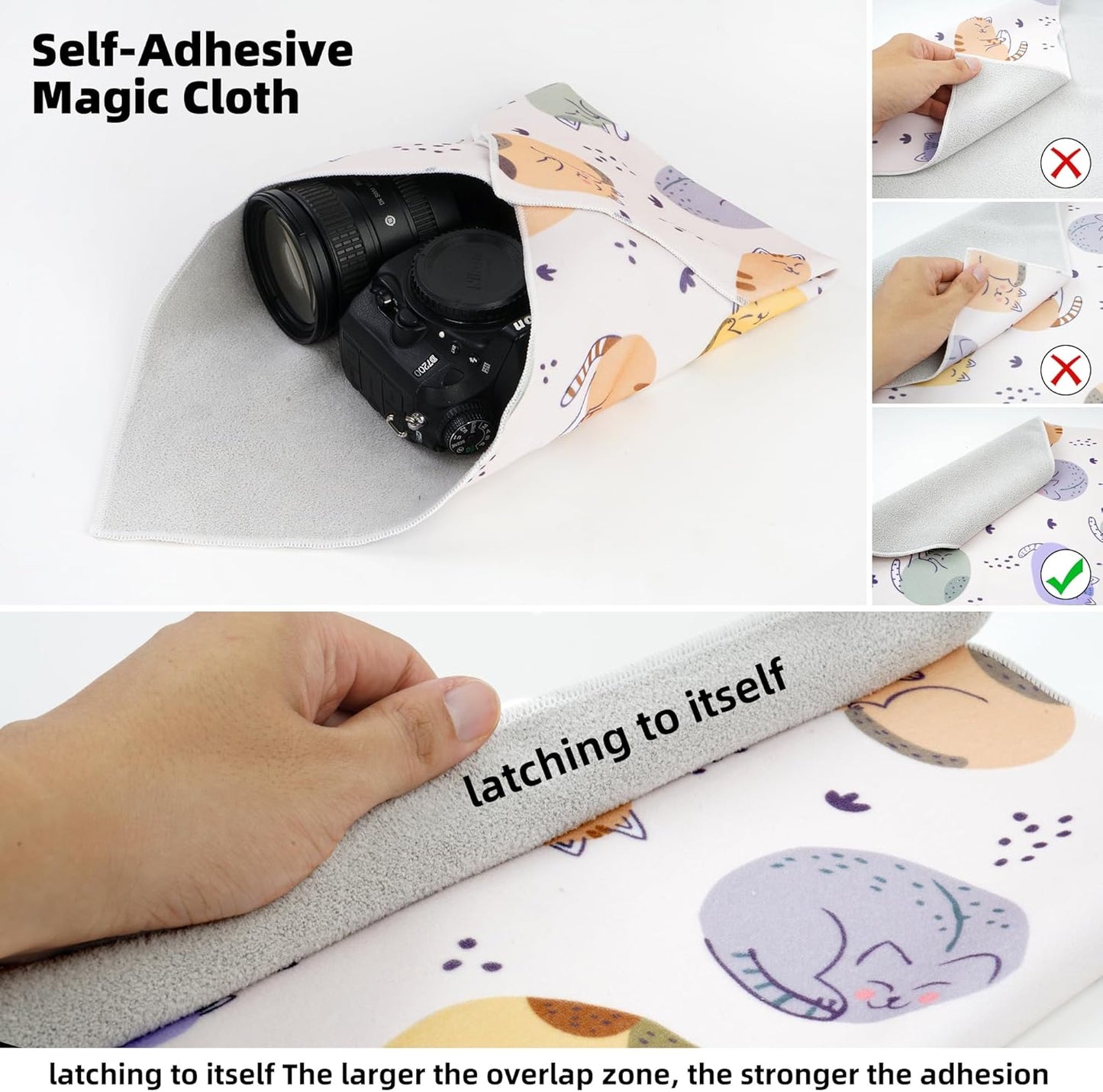 Camera Wrap, Anti-Scratch Lens Protective Wrap pouche, Magic Self-Adhesive Cloth, Universal Storage Cloth for DSLR
