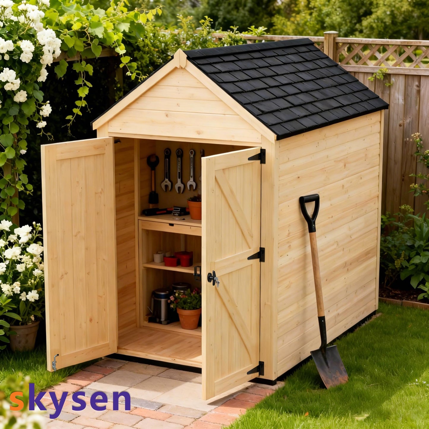 SKYSEN Shed Door Hardware Kit, Complete Set with T-Handle Lock, Barrel Bolts & Hinges.(sdhk)