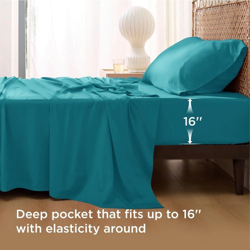 Bedsure Cooling Sheets - Twin XL Bamboo Rayon Sheet Set | Breathable, Soft & Luxurious Turquoise