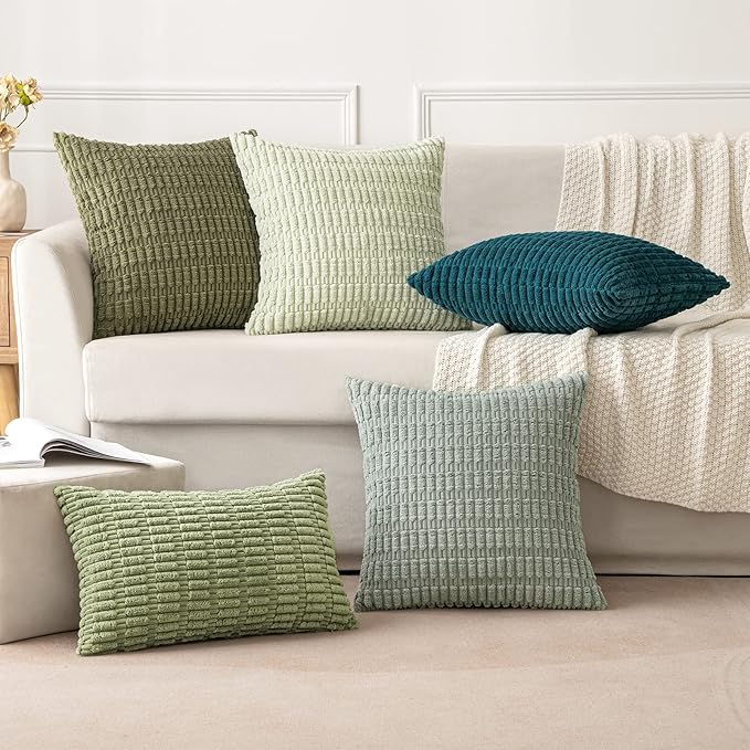 MIULEE Pack of 2 Spring Corduroy Decorative Throw Pillow Covers 20x20 Inch Soft Boho Striped Pillow Covers Modern Farmhouse Home Decor for Summer Sofa Living Room Couch Bed Sage Green