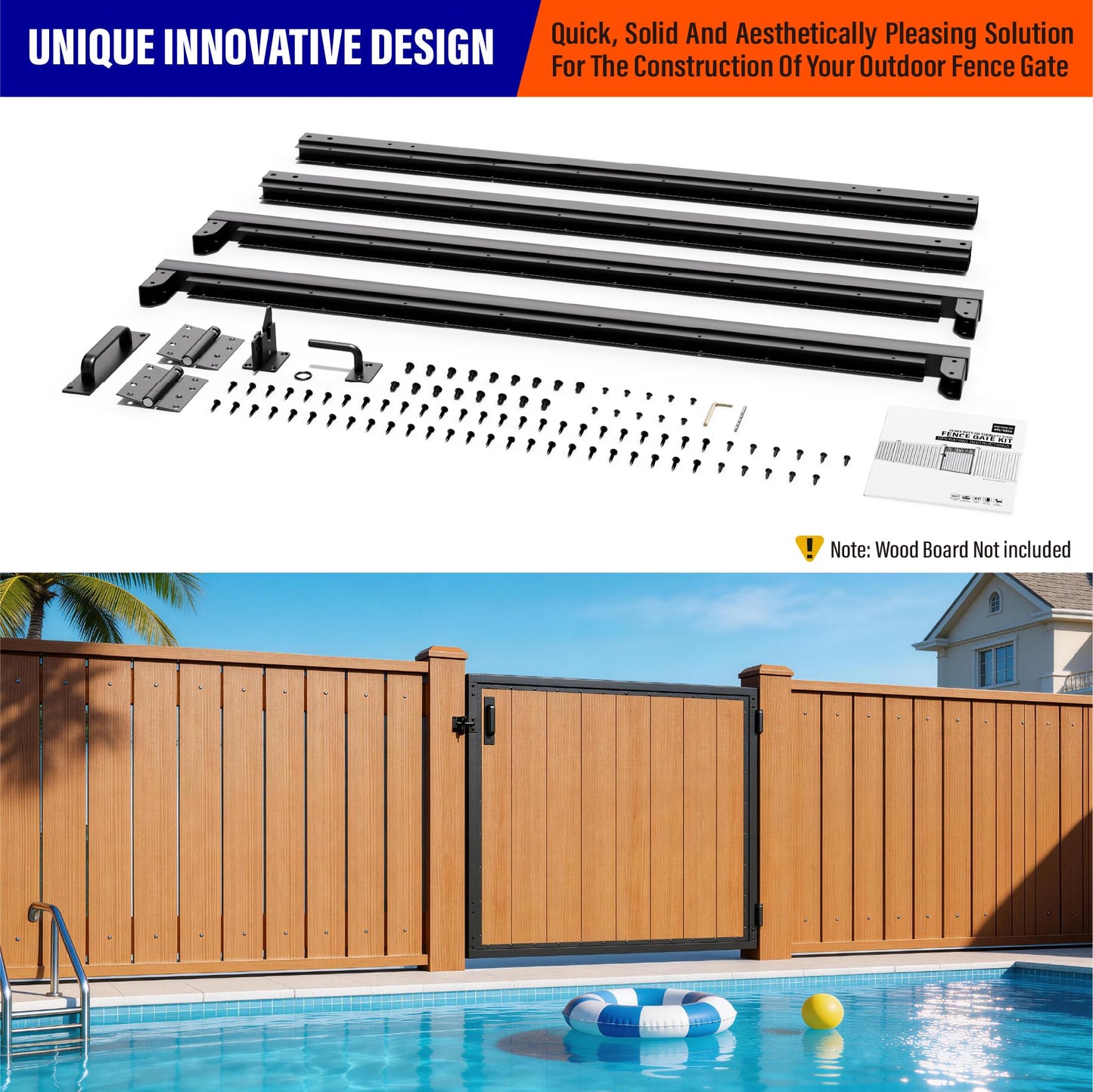 Prinfort 4x4FT (46.78"W X 47.2"H) 201 Stainless Steel Anti Sag Wooden Fence Gate Kit Heavy Duty Garden Gate Frame Hardware Kit Reinforcement (Left/Right Free-Installation)