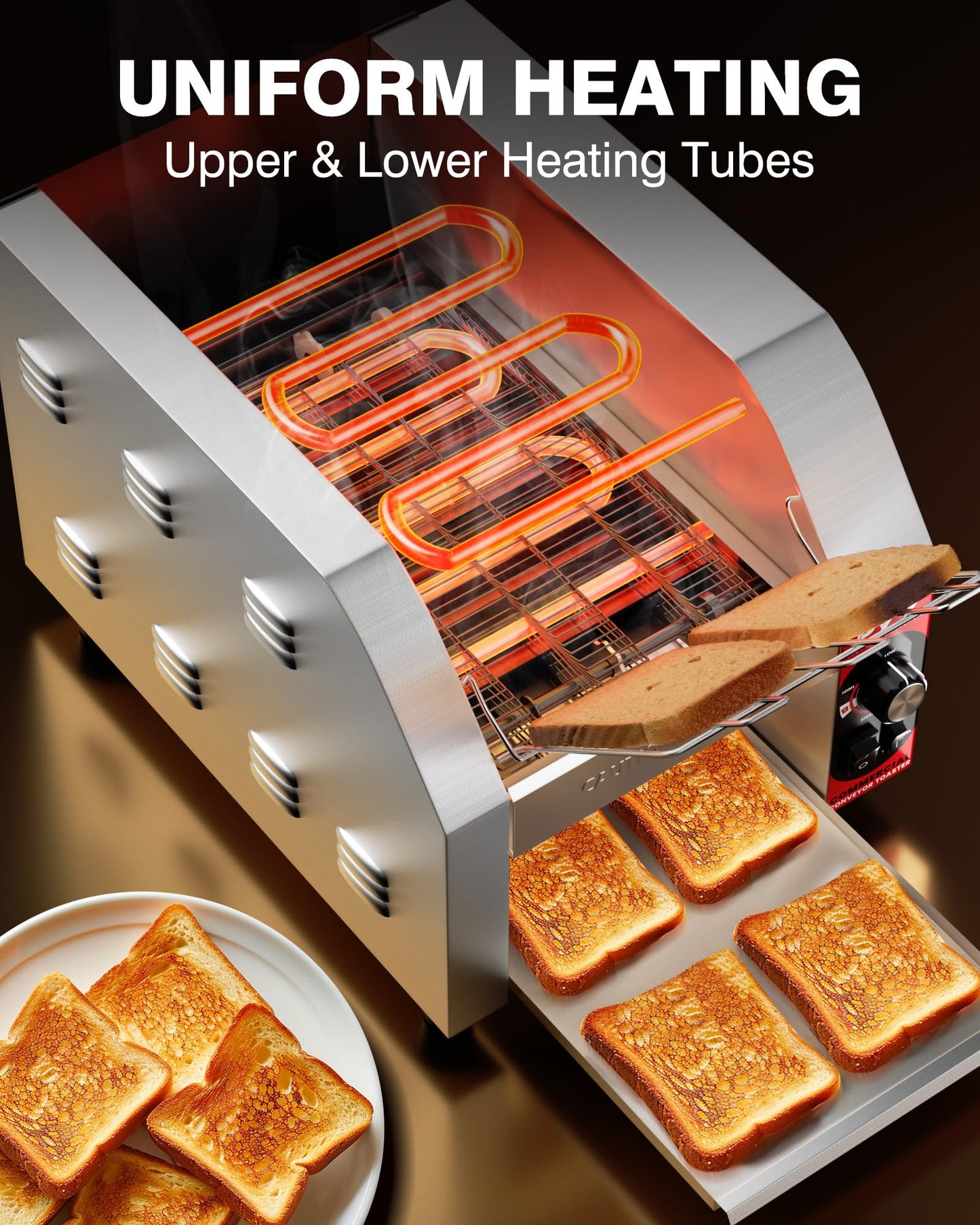 PYY Commercial Conveyor Toaster - 450slice/H Electric Industrial Belt Toasters Oven Heavy Duty Stainless Steel for Bun Bagel Bread Waffle Restaurant Buffet with ETL certification 1800W