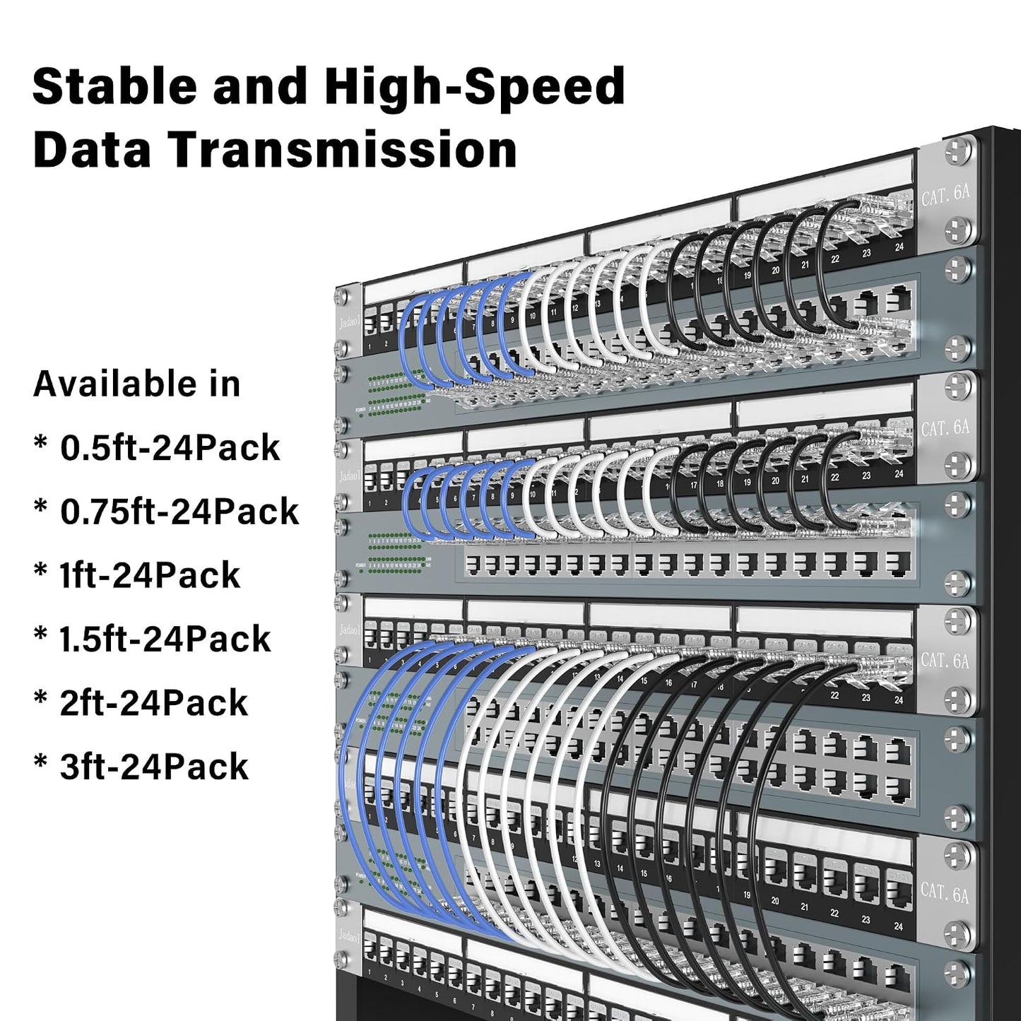 Cat6A 1.5ft 24-Pack, 10Gbps Cat8 Cat7 Jadaol Patch Cables Support Network, Snagless Ethernet Patch Cable for Short