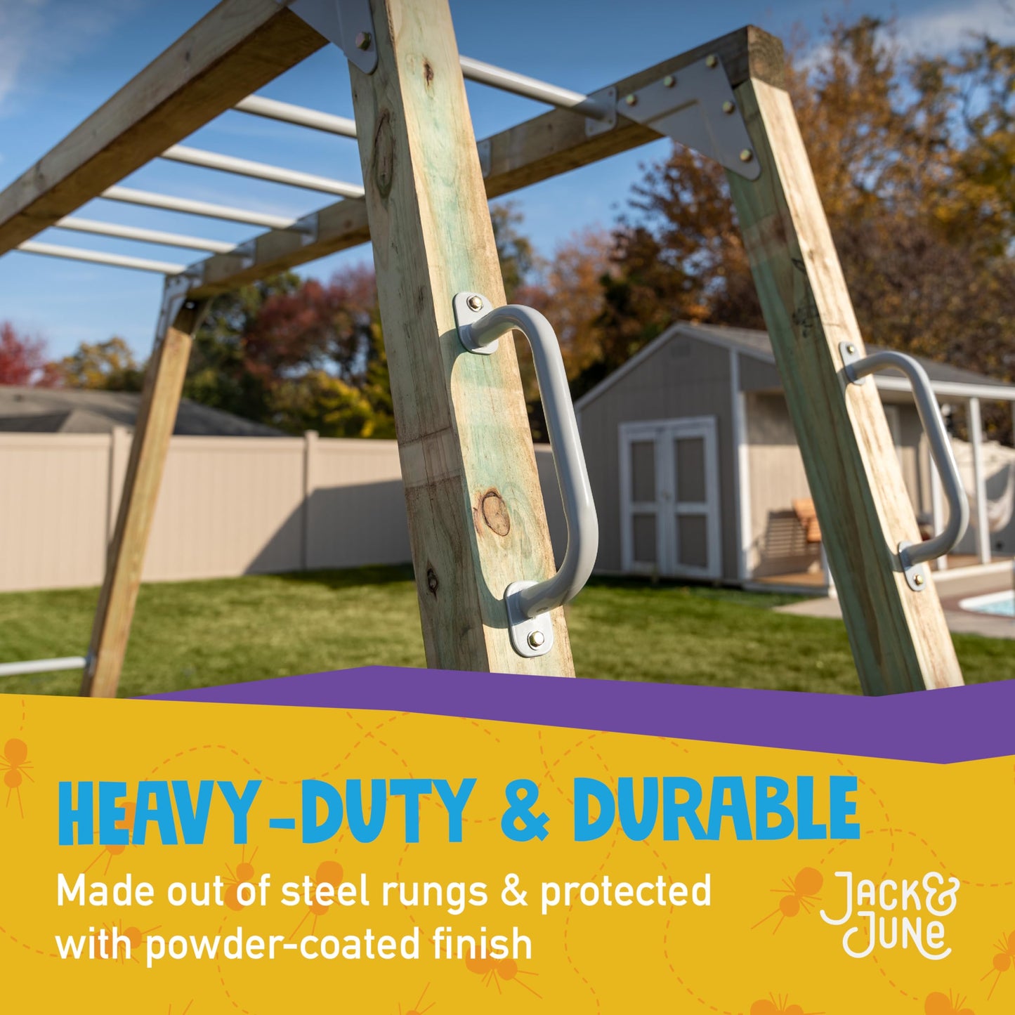 Jack and June DIY Monkey Bars Kit 12 Pack Heavy Duty and Durable Do It Yourself UV-Resistant Outdoor Fun for Kids 21 Inch in Length Powder Coated Finish Monkey Bars