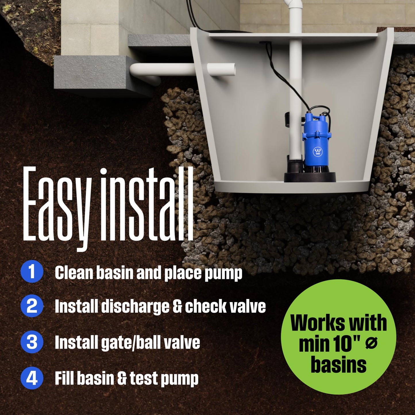 Westinghouse Sump Pump 1/2 HP 69 GPM Submersible Water Pump Automatic Vertical Float Switch Heavy Duty Basement Crawl Space Flood Removal Pump High Flow Water Drainage