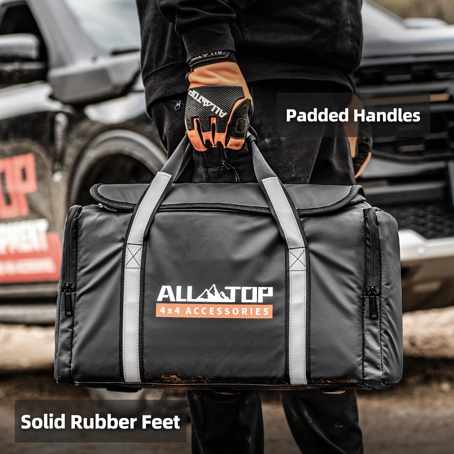 ALL-TOP Recovery Pack Bag, Water-Resist Tool Organizer for Offroad Gear & Overland Equipment, Standing Zippered Waterproof Storage Tote, Black Empty