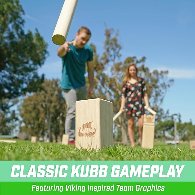 GoSports Kubb Yard Game Set - Choose Regulation or Backyard - Kuub Viking Chess Outdoor Game
