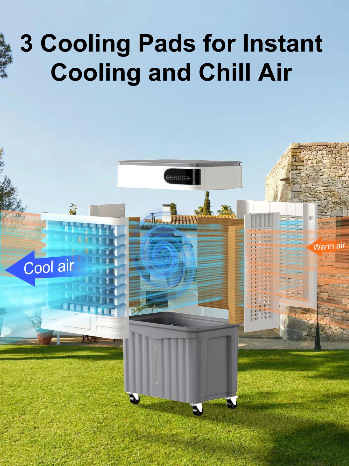 Uthfy Swamp Cooler, 41 Inch Evaporative Air Cooler with 13.5 Gal Large Water Tank, 3600 CFM, 120° Oscillation, 3 Modes & 3 Speeds, Remote, 12 H Timer, 4 Ice Packs, Portable Air Conditioner for Outdoor
