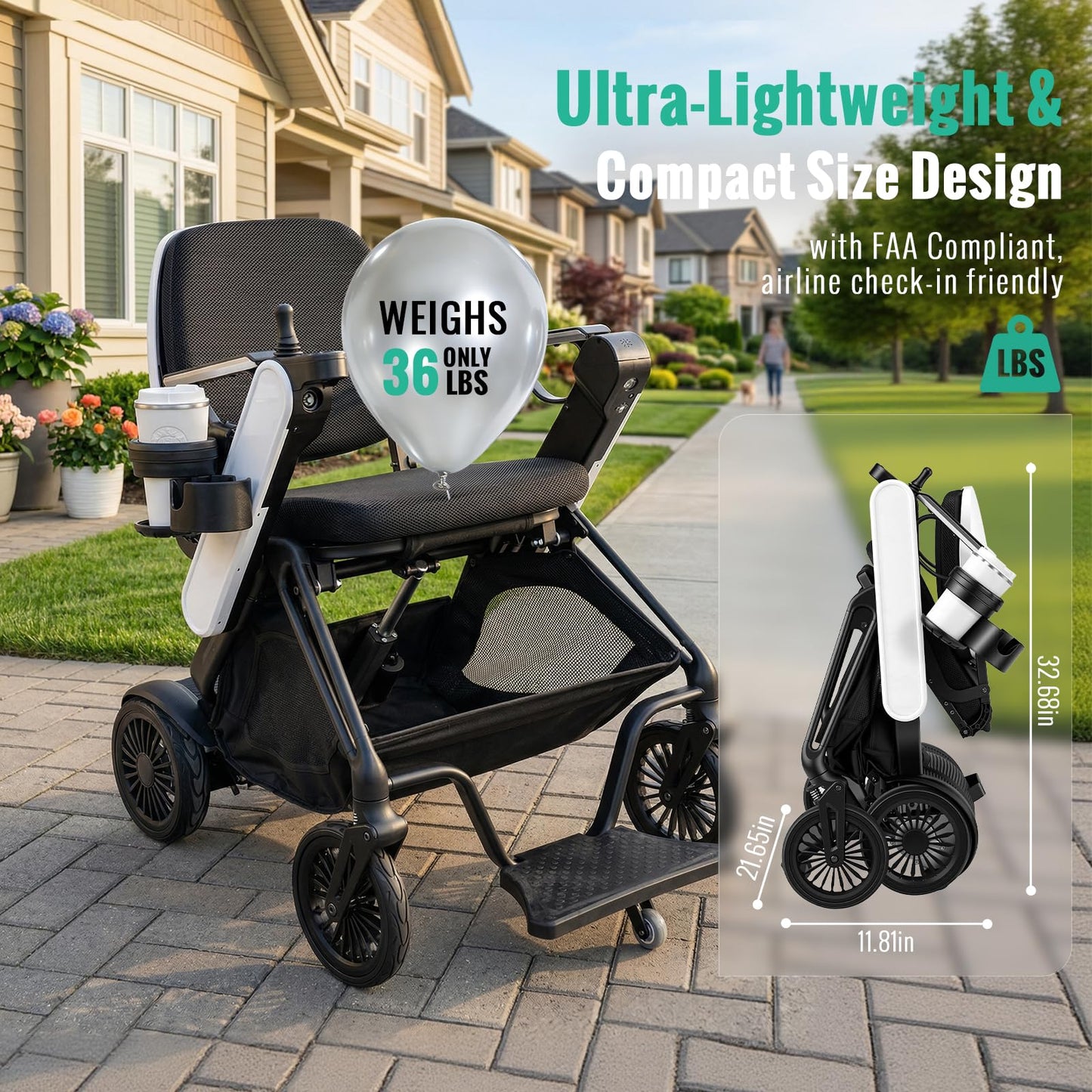 Auto Folding Electric Wheelchair, Phone Remote Control, 35LBS Ultra-Lightweight, Touch-Activated Bright Front Light, Powered Mobility Chair for Adults Seniors with Ergonomic Memory Foam Cushion