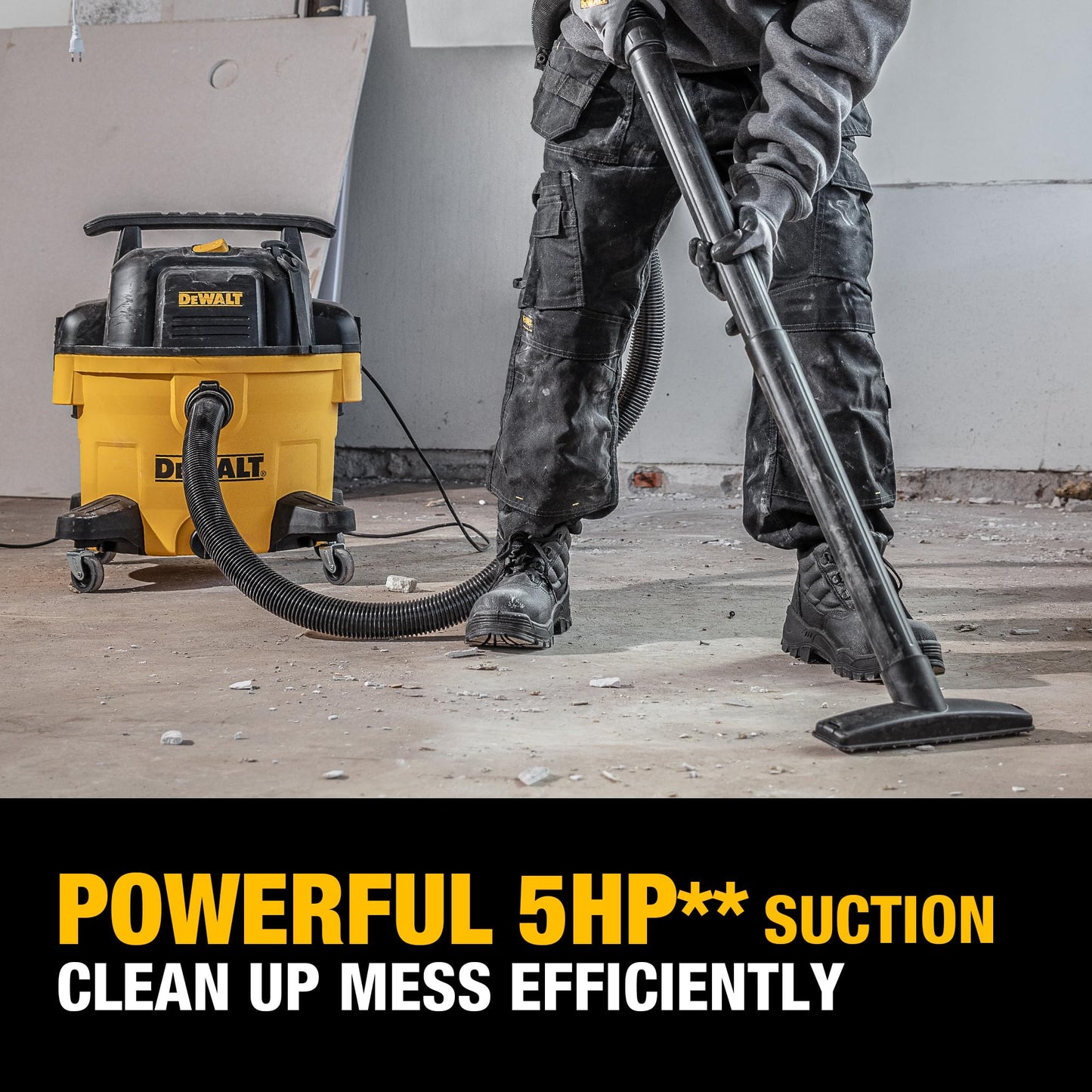 DEWALT Wet and Dry Vacuum 9 Gallon Poly Wet/Dry Vac Yellow Shop Vacuum 5 HP Strong Suction for Jobsite, Workshop 3 in 1 Multi Functions Model: DXV09P