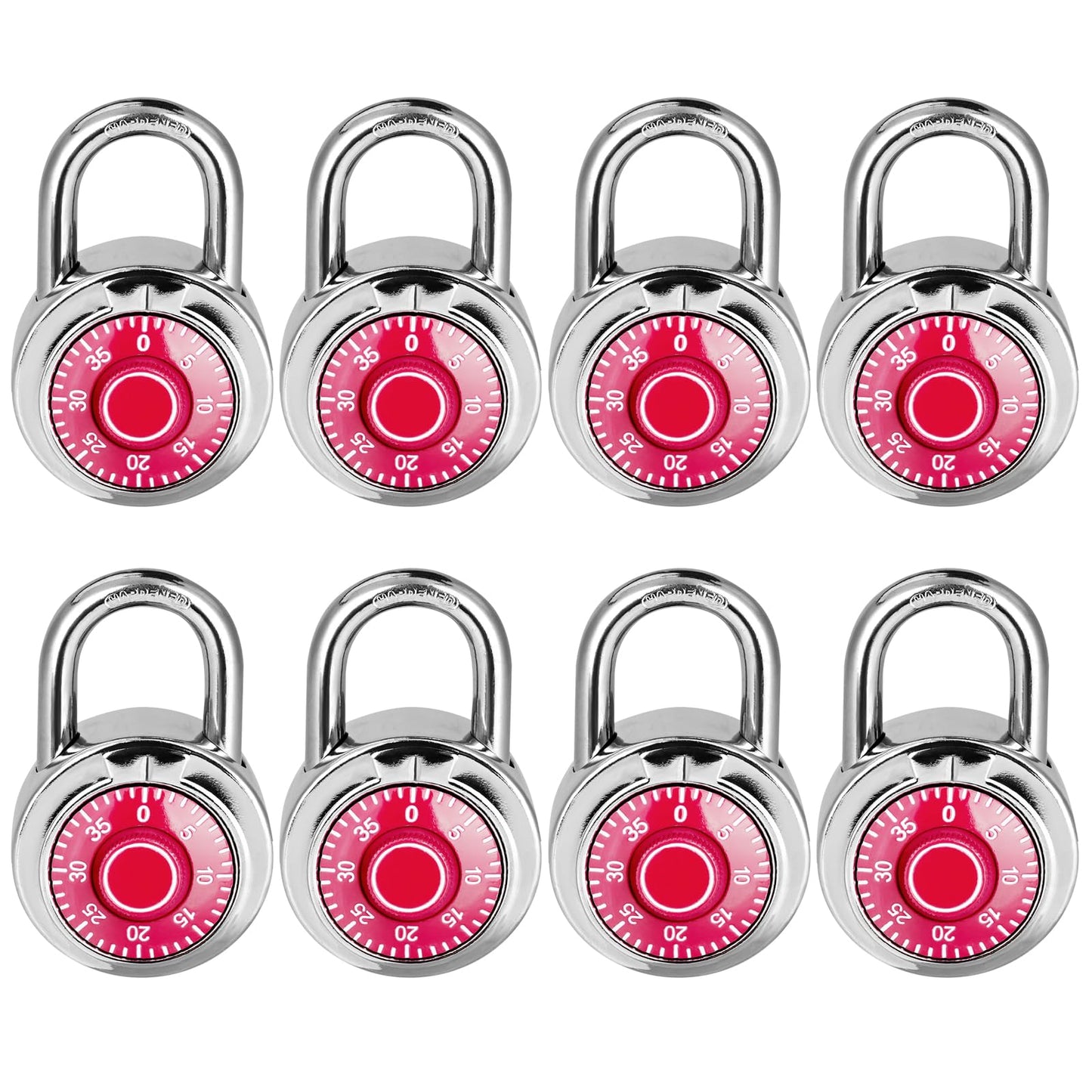 Combination Lock, LQYN Standard Dial Combination Lock, Pack of 8; Red Turnplate, 2 in. Wide, Fixed Three Digital Combination, for School, Gym & Locker, Toolbox, Gate