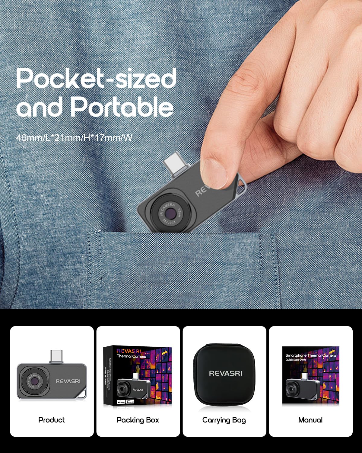 REVASRI Thermal Camera for iOS and Android, 512×384 Super IR Resolution Thermal Imaging Camera, -4℉ to 842℉ Temp Range, Compatible with USB-C iOS & Android Device